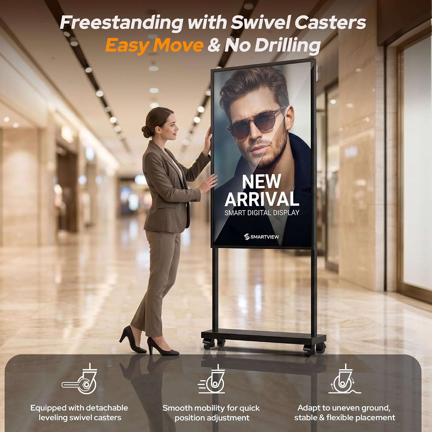 Display Digital Signage, Schermo LCD Ultra Luminoso 3000 Nits, Monitor Pubblicitario Android 14 con Controllo APP & CMS, USB/HDMI/WiFi per Ristoranti, Hotel e Negozi (65 pollici)