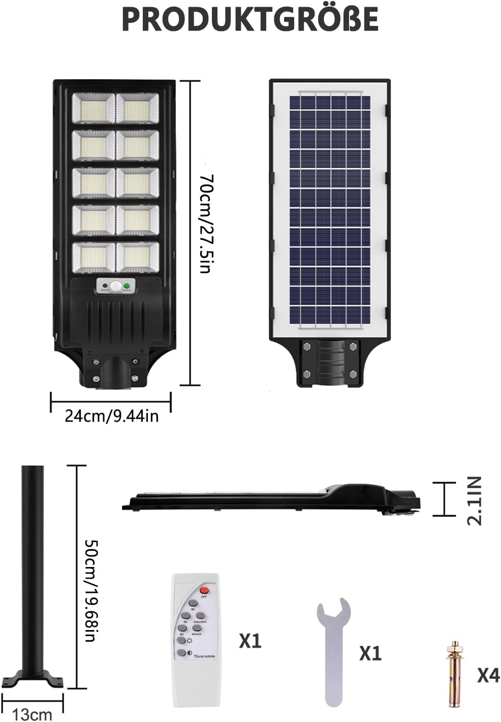 500W Solar Straßenlaterne, 6500K LED Strahler mit Bewegungsmelder Sensor, 8 Stück Solarlampen Straßenleuchte Wandleuchte Wegeleuchte Außen-Sicherheitsbeleuchtung für Garten Hof Garage Straßen