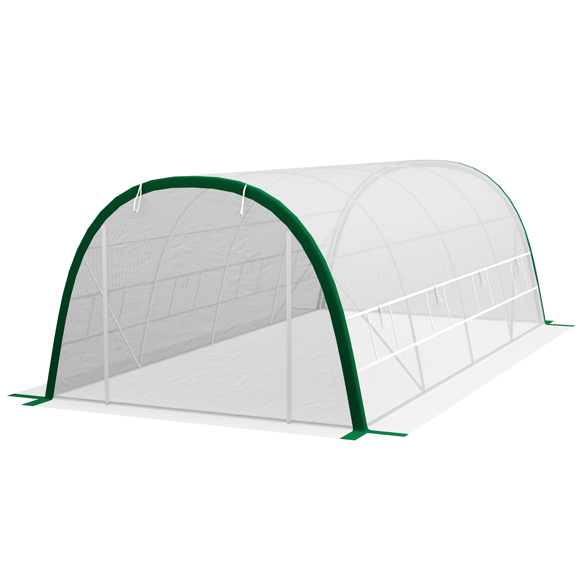 Outsunny Garten-Tunnelgewächshaus 18 m² dim. 6L x 3B x 2H m - 8 Fenster, Aufrollbare Reißverschlusstür, Verzinkter Stahl, PE, Weiß
