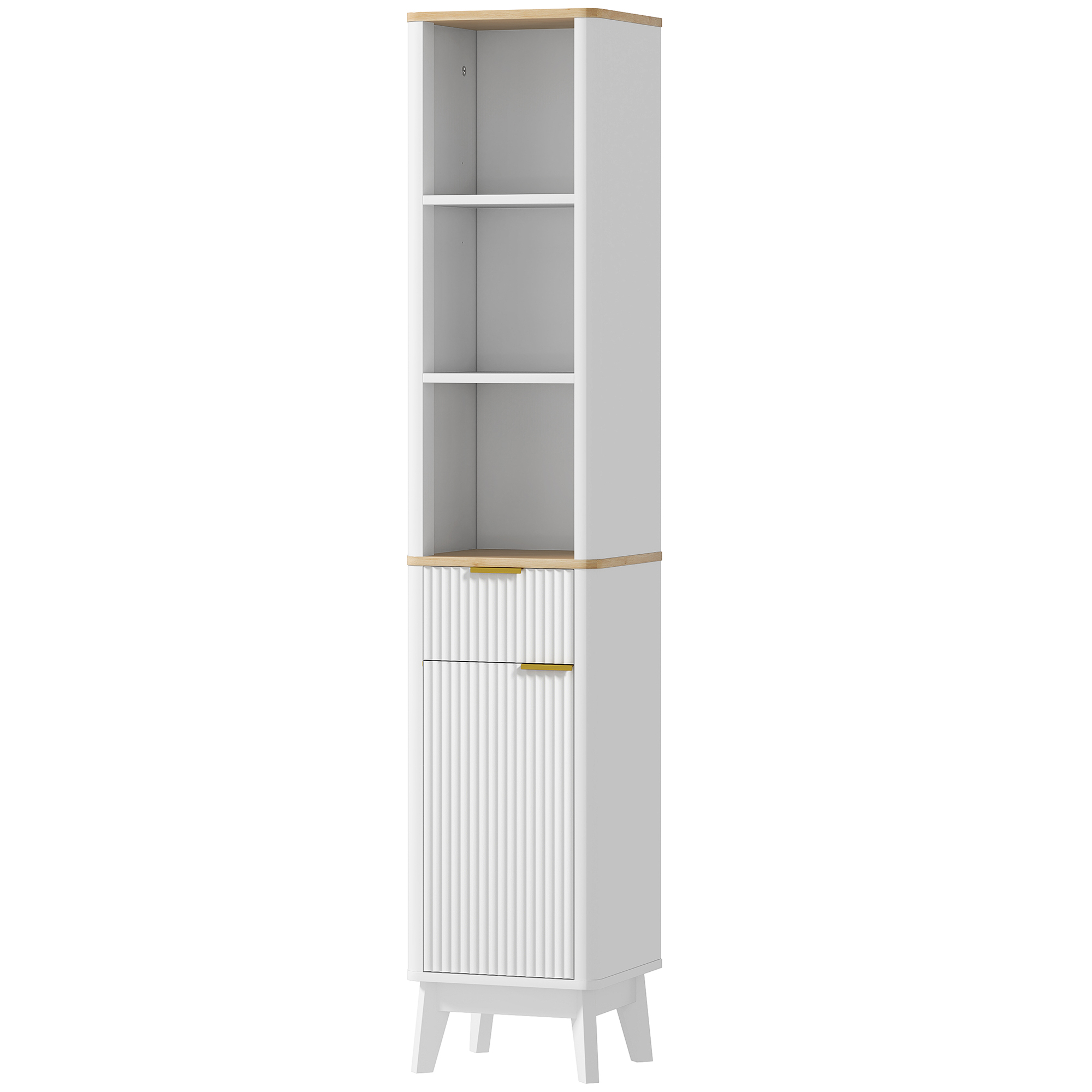 HOMCOM Badezimmer Hochschrank Badezimmerschrank mit 3 Regalen Schublade 2 verstellbare Regale 33 x 30 x 170 cm weiß