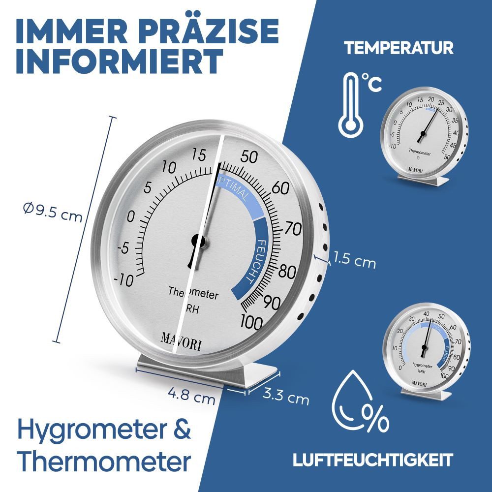 Hygrometer & Thermometer innen analog; Perfektes Duo zur Kontrolle des Raumklimas