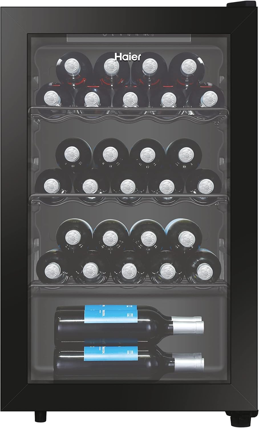 Haier Wine Bank 50 Series 7 Double Temperature Wine Cooler, 77 Bottles, Anti-UV Glass, 3D LED, App Control, Freestanding, Class G, 49.7 x 58.5 x 127 cm, Black - HWS77GDAU1