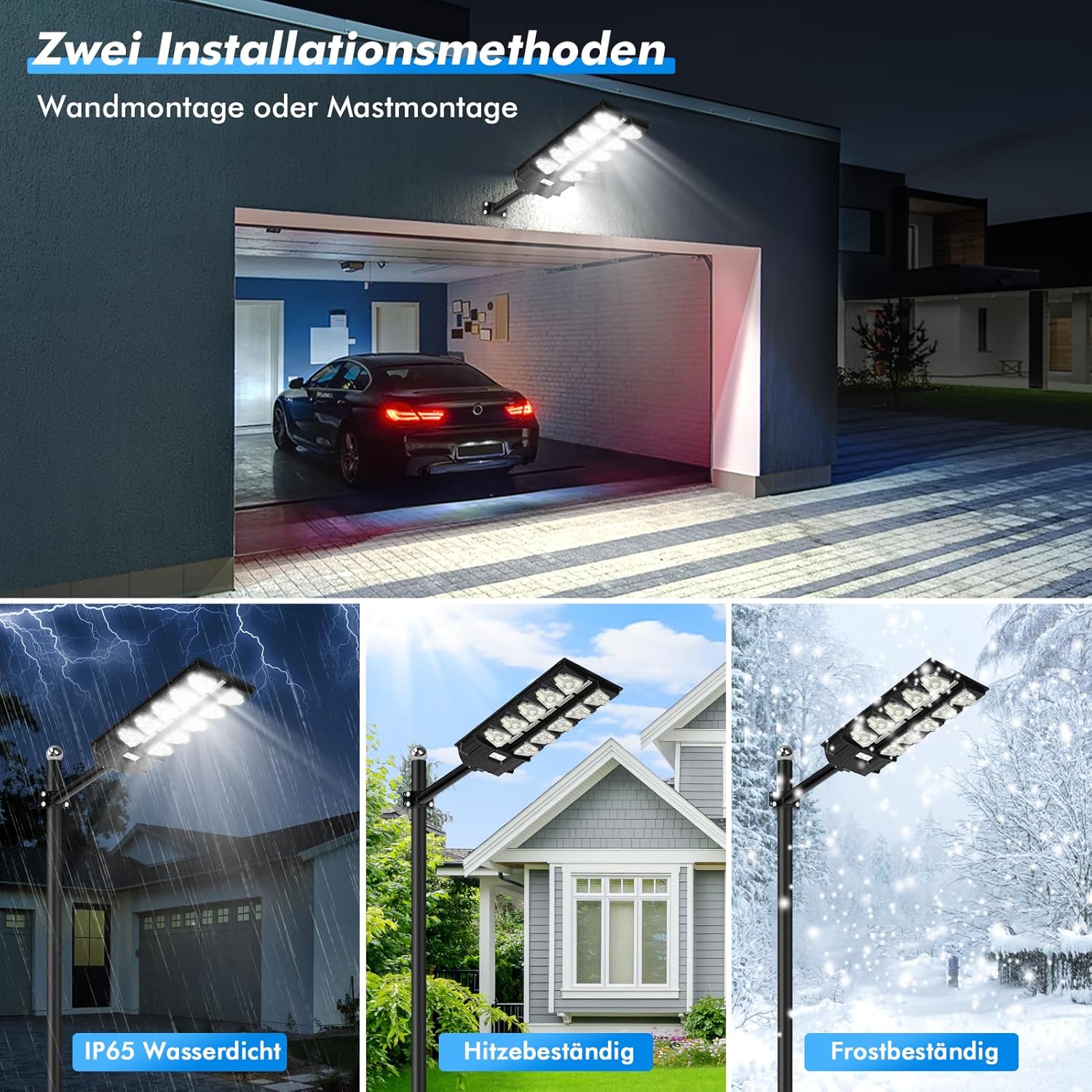 Sararoom LED Solar Straßenlaterne für Außen, 4er 2000W Solarlampen mit Bewegungsmelder Sensor, 6500K Wegeleuchte mit Fernbedienung, IP65 Wasserdichte Solarleuchten Strahler für Gärten Garage Parkplatz
