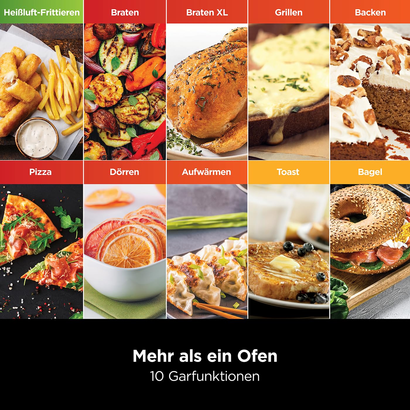 10-in-1 Multifunktionsofen 29 l Mini-Ofen mit Air Fry Grillen und Backen Silber-Schwarz