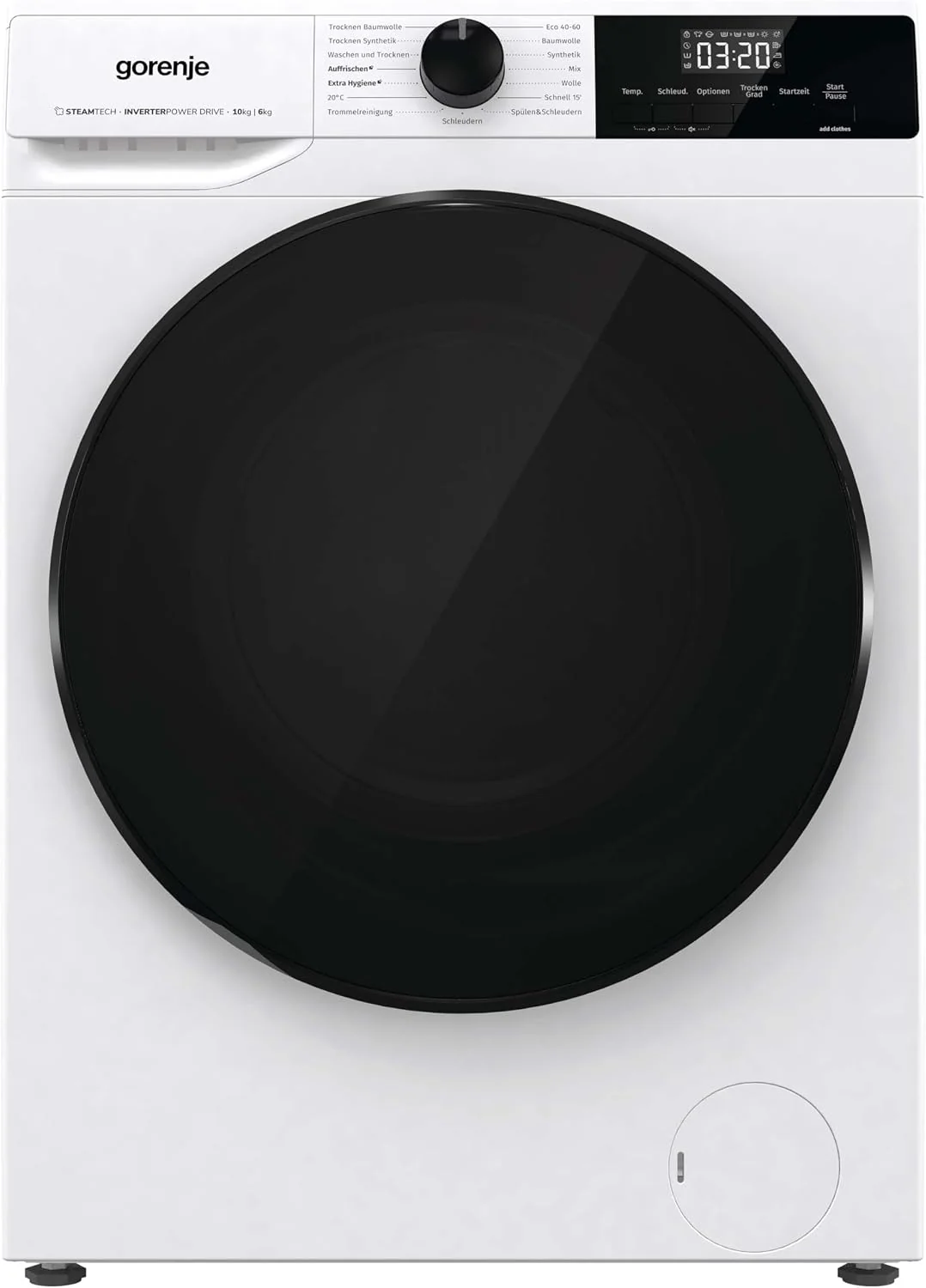 Gorenje Waschtrockner, 10 kg, Weiß/Schwarz, WD2A164ADPS/DE, SteamTech, AllergyCare, Schnellprogramm, StopAddGo, AquaStop