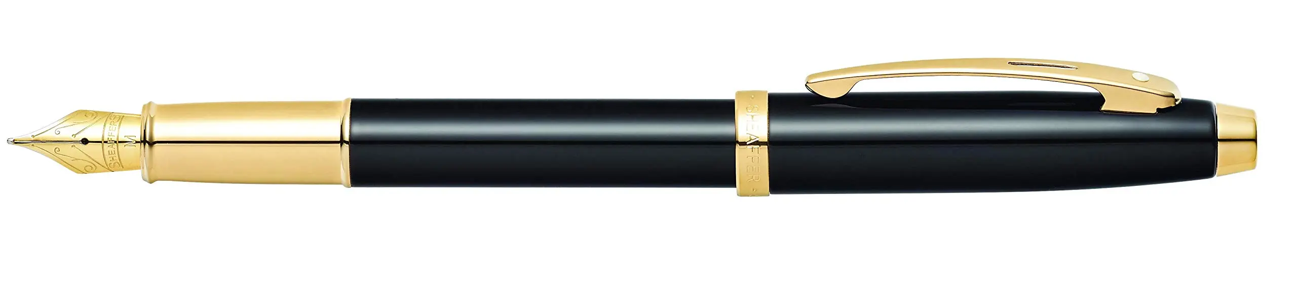 Sheaffer 100 Glossy Black Lacquer Fountain Pen Gold Trim