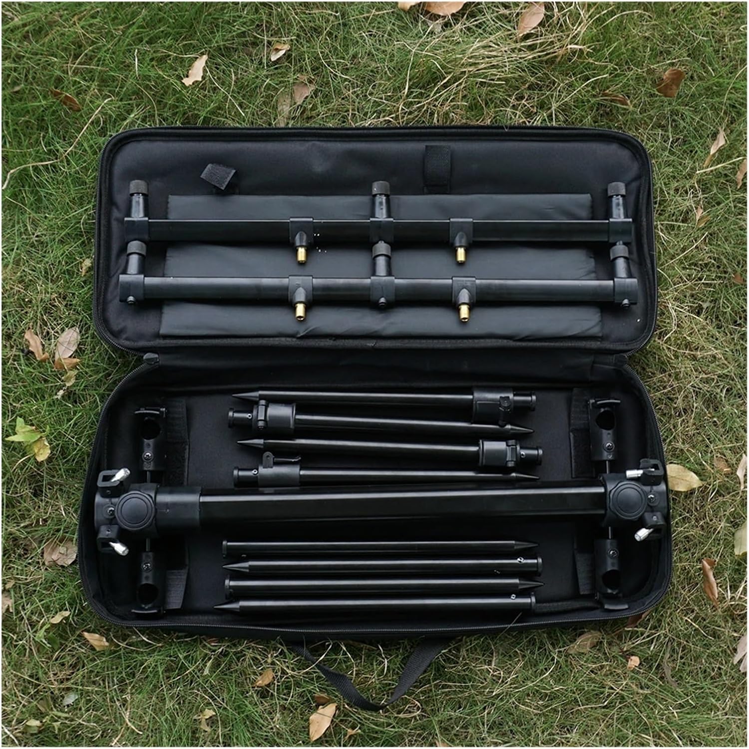 3-Rod Carp Fishing Rod Pod Set with Telescopic Bank Sticks & Adjustable Buzz Bars
