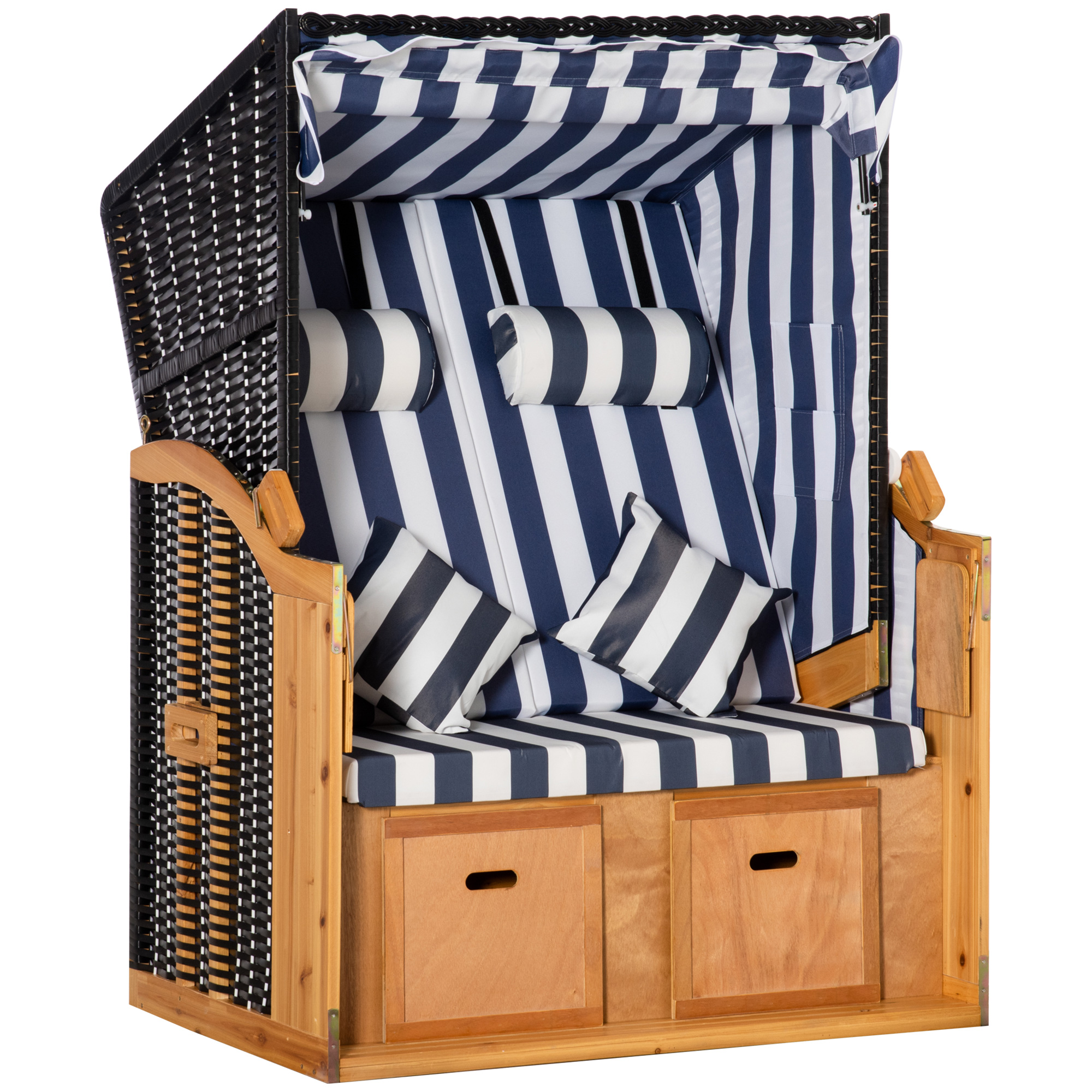 strandstoel met dak rotan look klaptafel blauw 118 x 79 x 150 cm