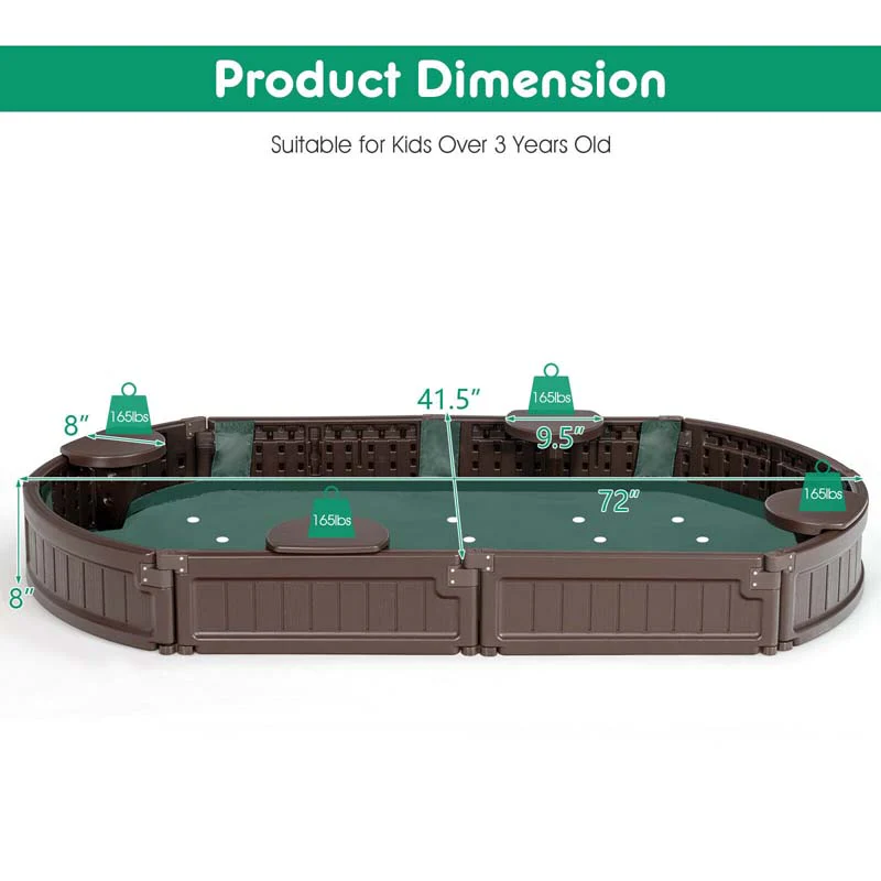 Eletriclife 6 Feet Kids Oval Sandbox with Built-in Corner Seat and Bottom Liner
