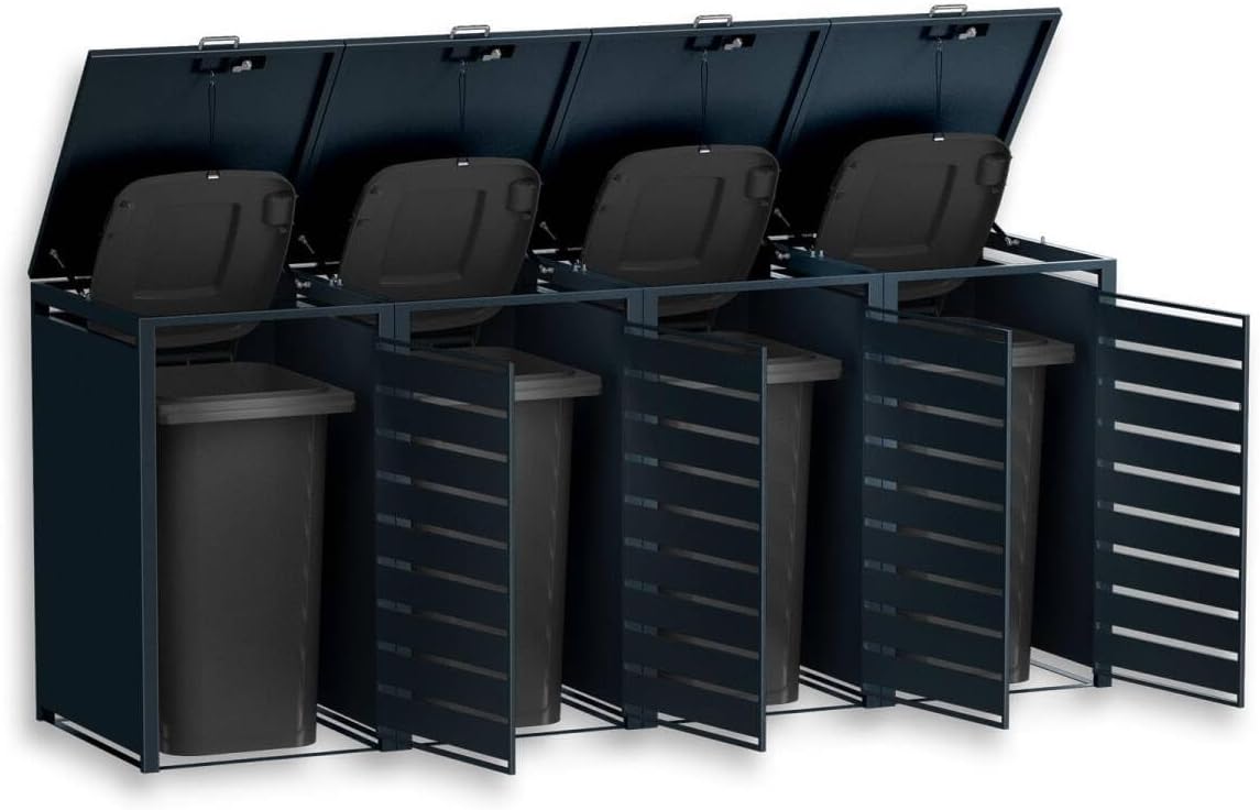 Metzler box pattumiere design antracite & effetto legno 4x240L, acciaio verniciato a polvere, struttura resistente alle intemperie