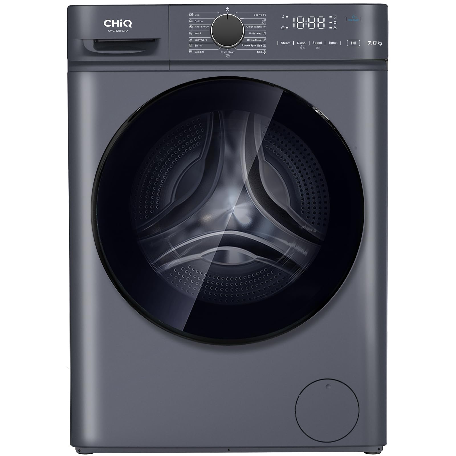 Waschmaschine 7 kg mit Inverter-Motor, Energieeffizienzklasse A, 1200 U/min, 60 cm breit und 46,5 cm tief
