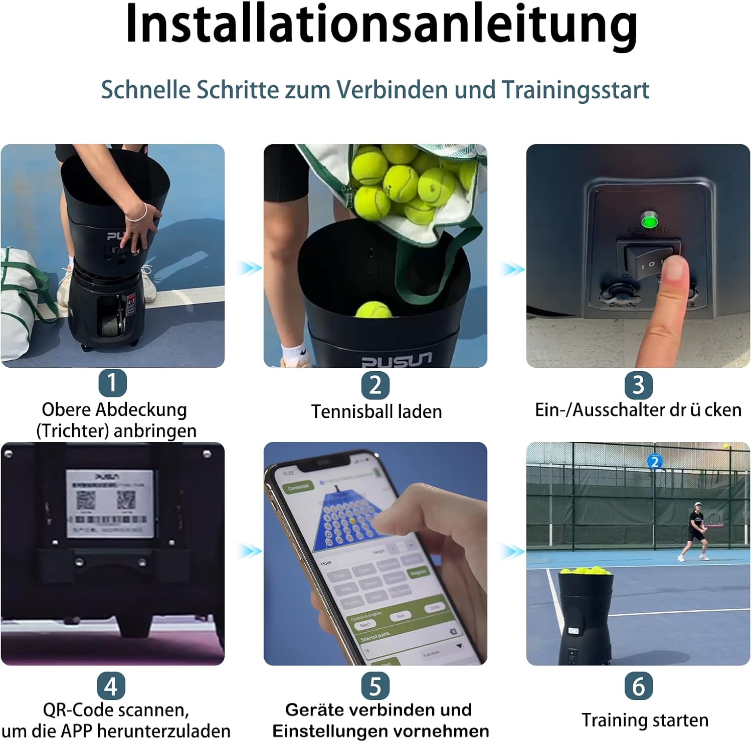 PT-MINIPro Tragbare Tennisballmaschine - Leichte Indoor-Tennismaschine mit APP-Steuerung, 65-Ball-Kapazität & Lehrsystem, Intelligenter Tennistrainer für Schulen (3-5 Stunden Akku)