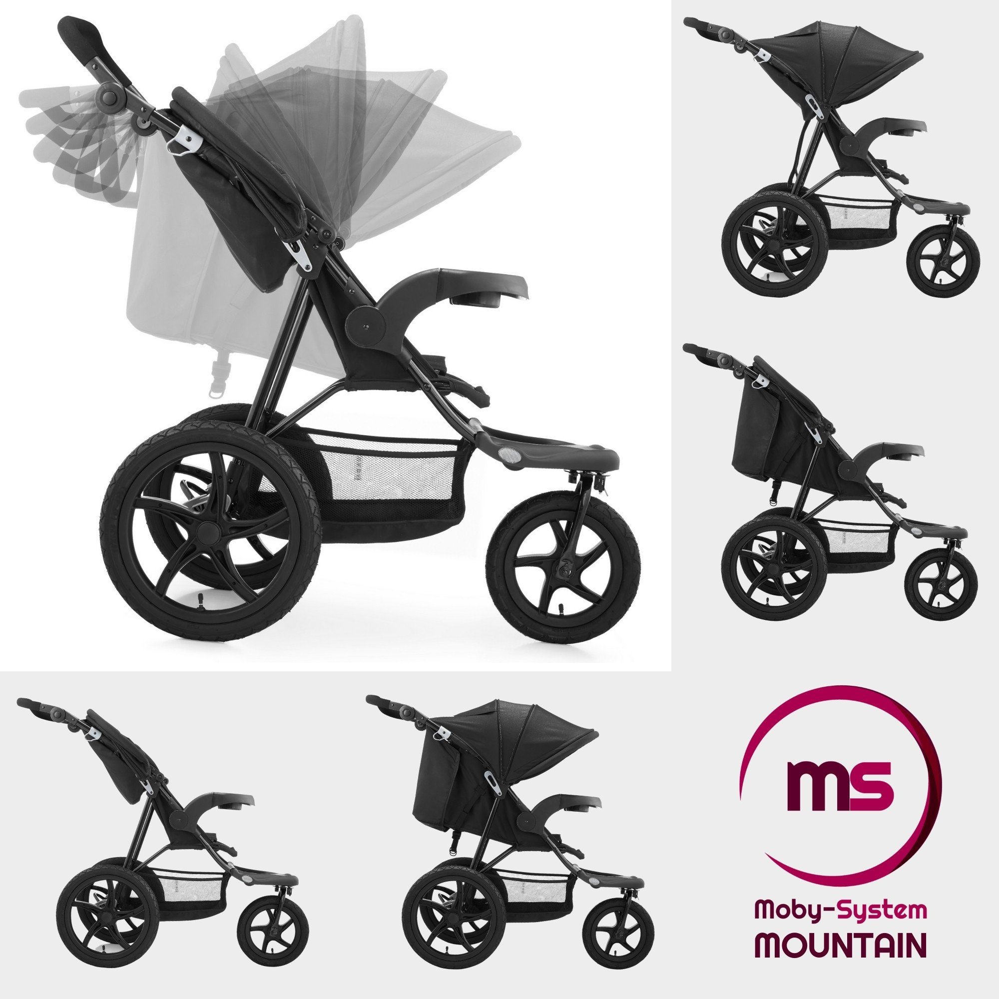 Dreirad-Kinderwagen Jogging-Kinderwagen mit Luftreifen und Verdeck - Modell: MOUNTAIN