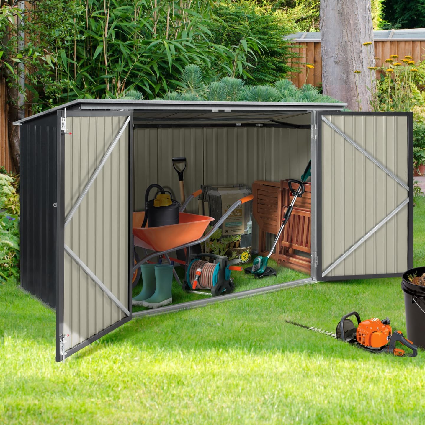IDMarket – Metall-Gartenschuppen mit Mehrfachverschluss für die Aufbewahrung von Fahrrädern, Werkzeugen, Müll