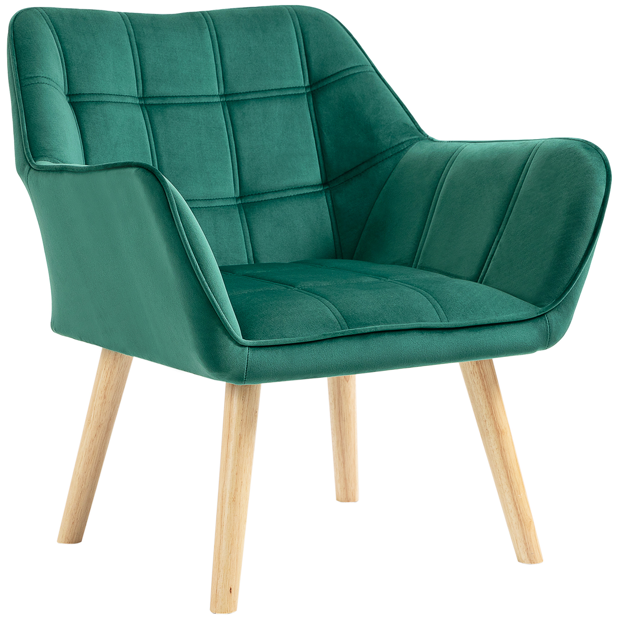 HOMCOM Polstersessel, Akzentsessel, Skandi Design, Samtoptik, bis 120 kg, Kautschukholzbeine, Grün