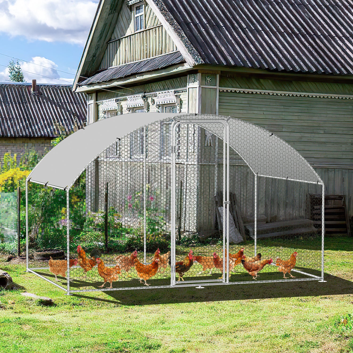 Sonnewelt Hühnerstall Freilaufgehege Kuppeldach Verzinktem Stahl 3x2x2m