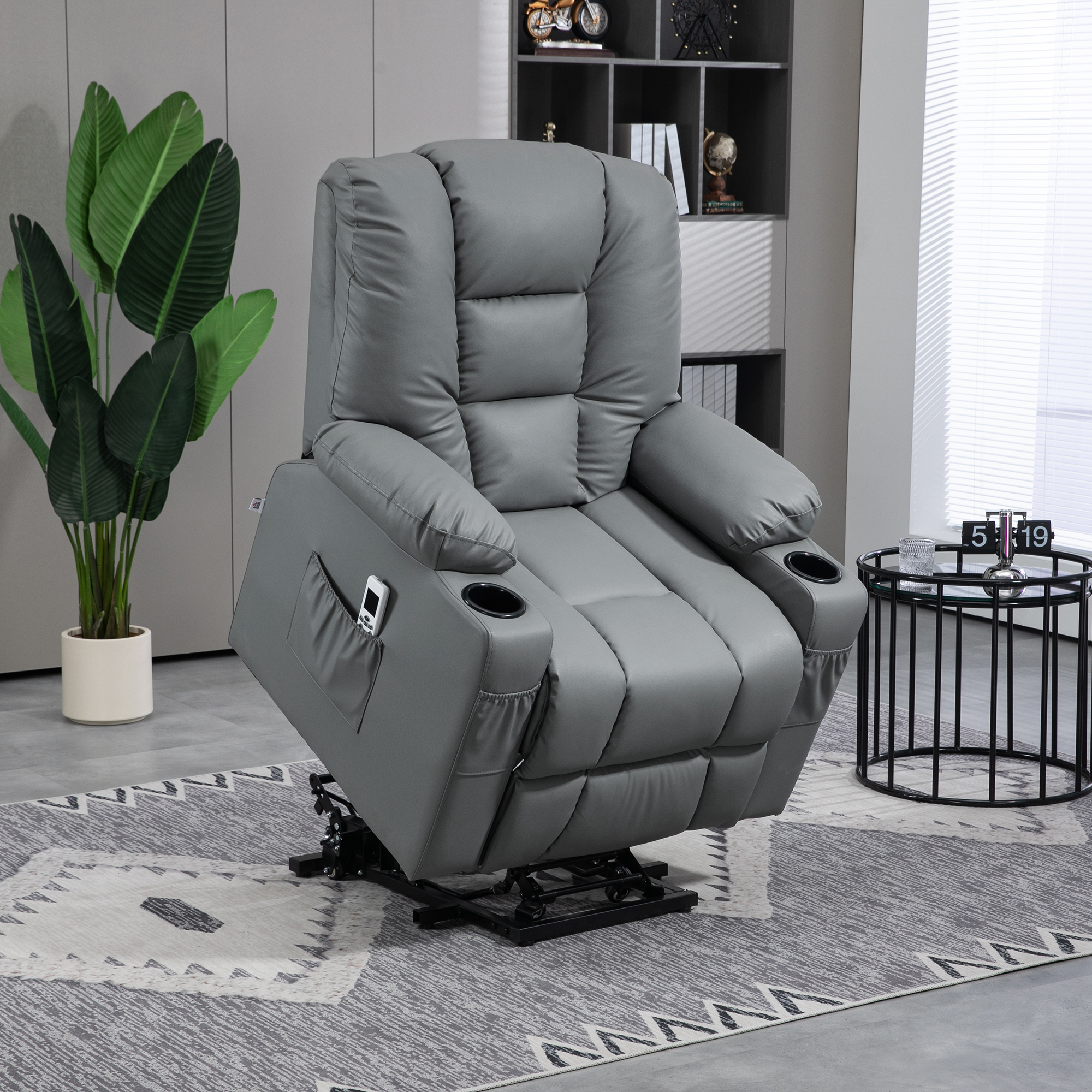 HOMCOM Massagesessel Aufstehhilfe Seniorensessel, inkl. Fernbedienung, 4 Massagemodi, 90  cm x 98 cm x 102 cm, Grau