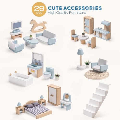 ROBUD Casa delle bambole in legno luci,3 piani, inclusi mobili e scale, giocattoli per bambini dai 3 anni in su : Amazon.it: Giochi e giocattoli