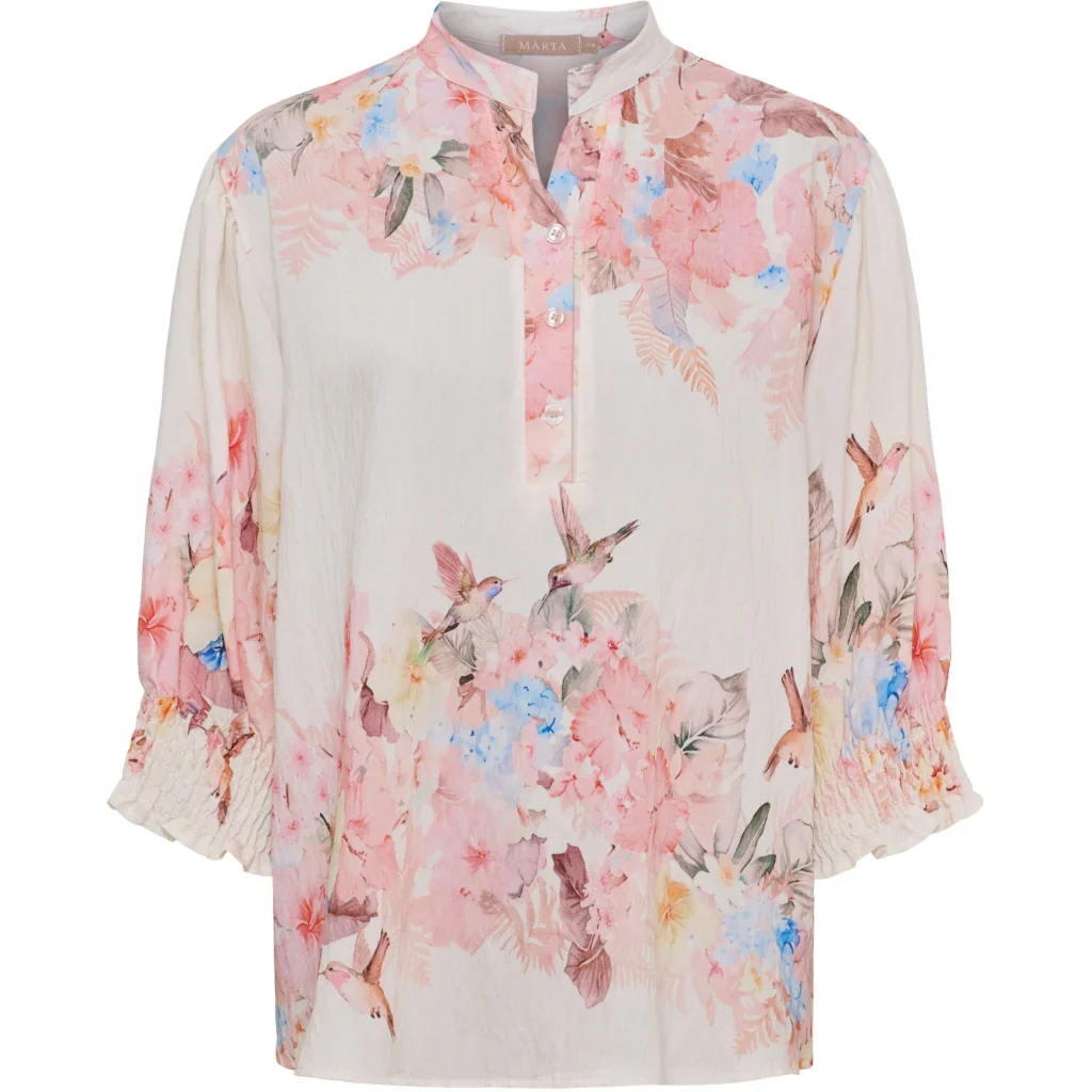 Smocked Sleeve Printed Blouse �C Rosa | Women's Luxury Viscose Top