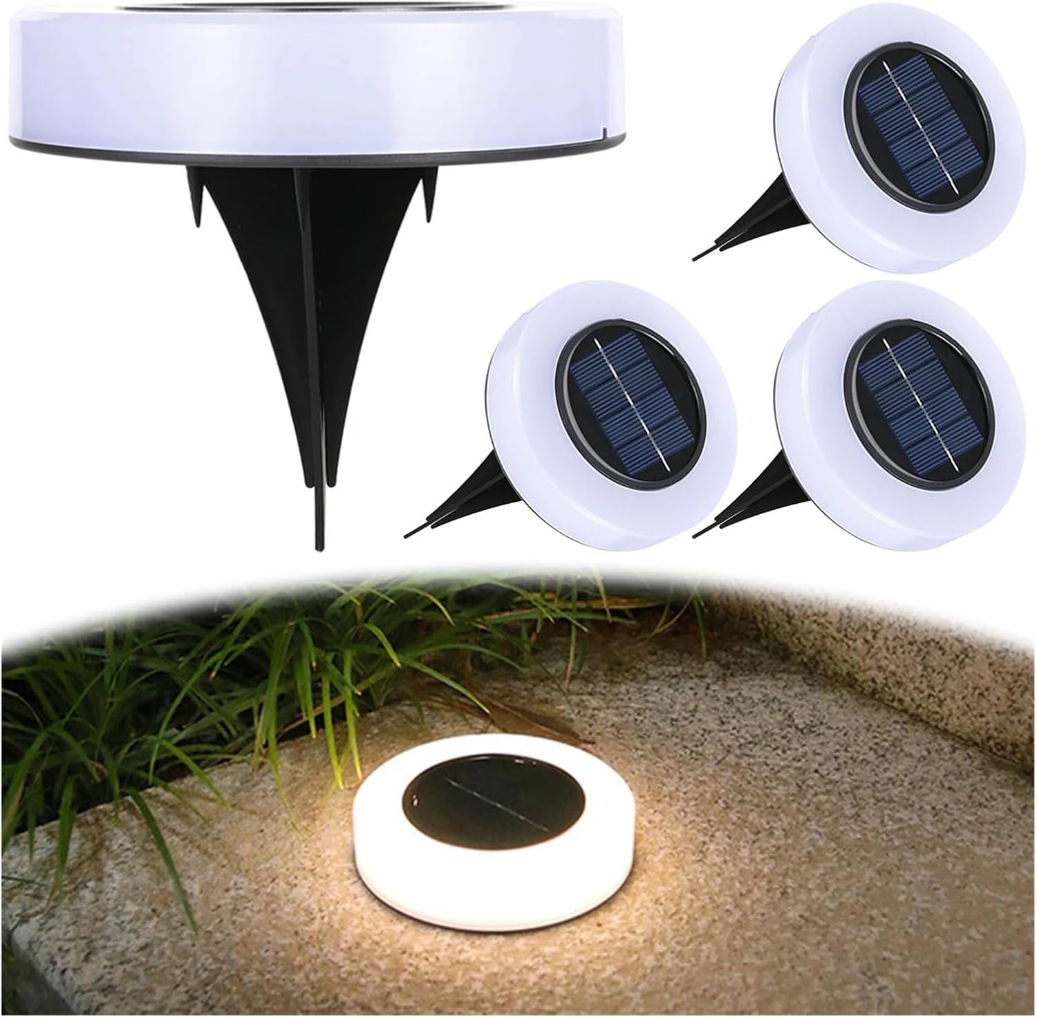 So Power Disk Lichter für den Außenbereich, 8 x 12 LEDs, 4 x 8 Stück, energieeffiziente Landschaftsbeleuchtung für Rasen (Warmweiß, 8 Stück)