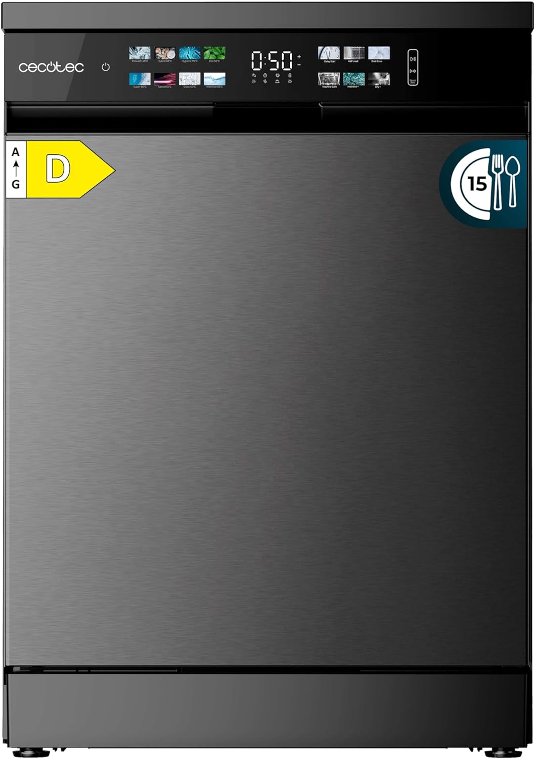 Cecotec Lavastoviglie da incasso Bolero Aguazero 6210 D. 60cm, 15 coperti, Classe D, Display Color, Terzo vassoio, 14 programmi, Dual Zone, Aquastop elettronico, Dry+, Vassoio regolabile, AutoClean