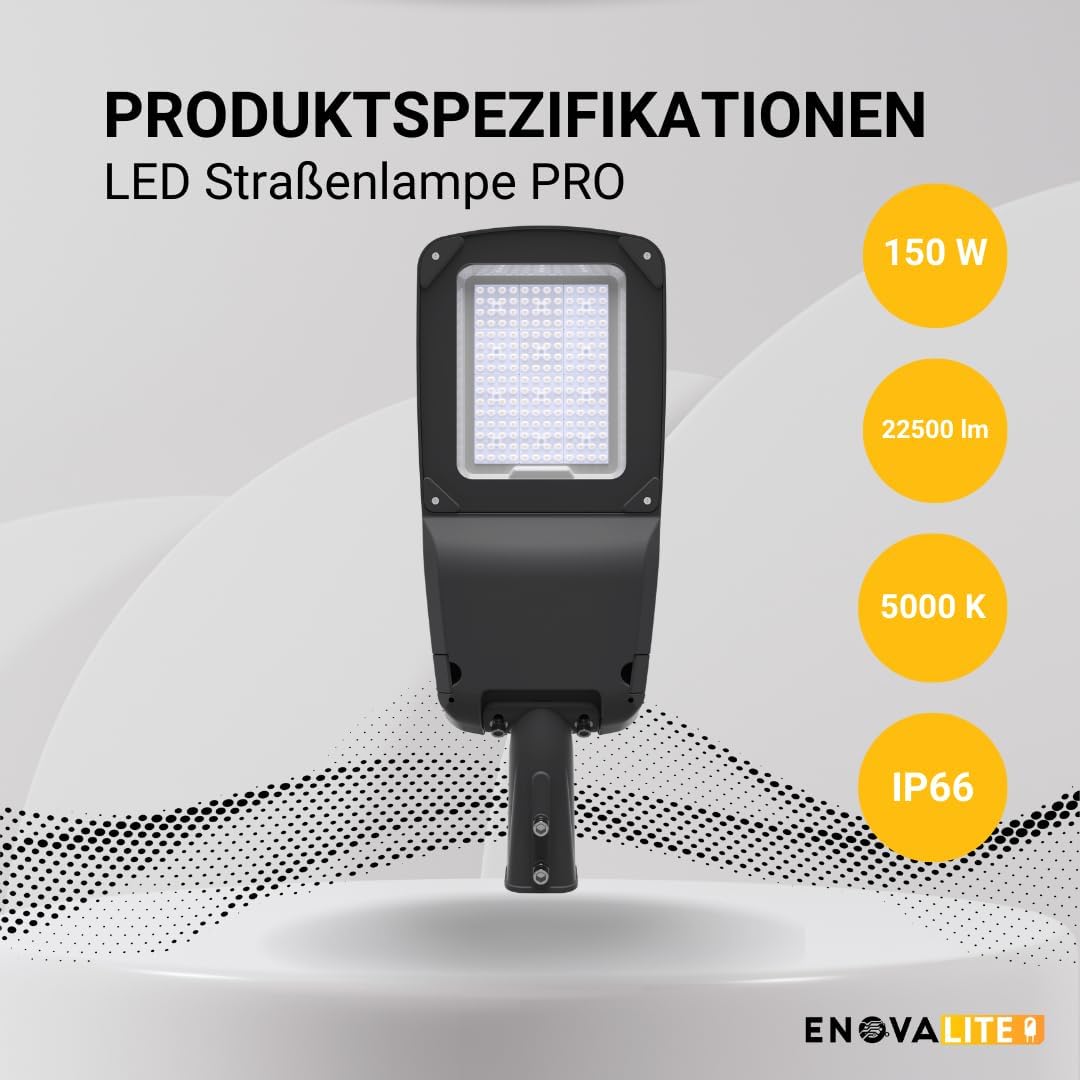 LED Straßenleuchte PRO 150W 22500lm 5000K Neutralweiß - IP66 IK08 Außenleuchte - LED Wegeleuchte Mastaufsatzleuchte für Ø 48-60mm Mast - Straßenbeleuchtung Parkplatz