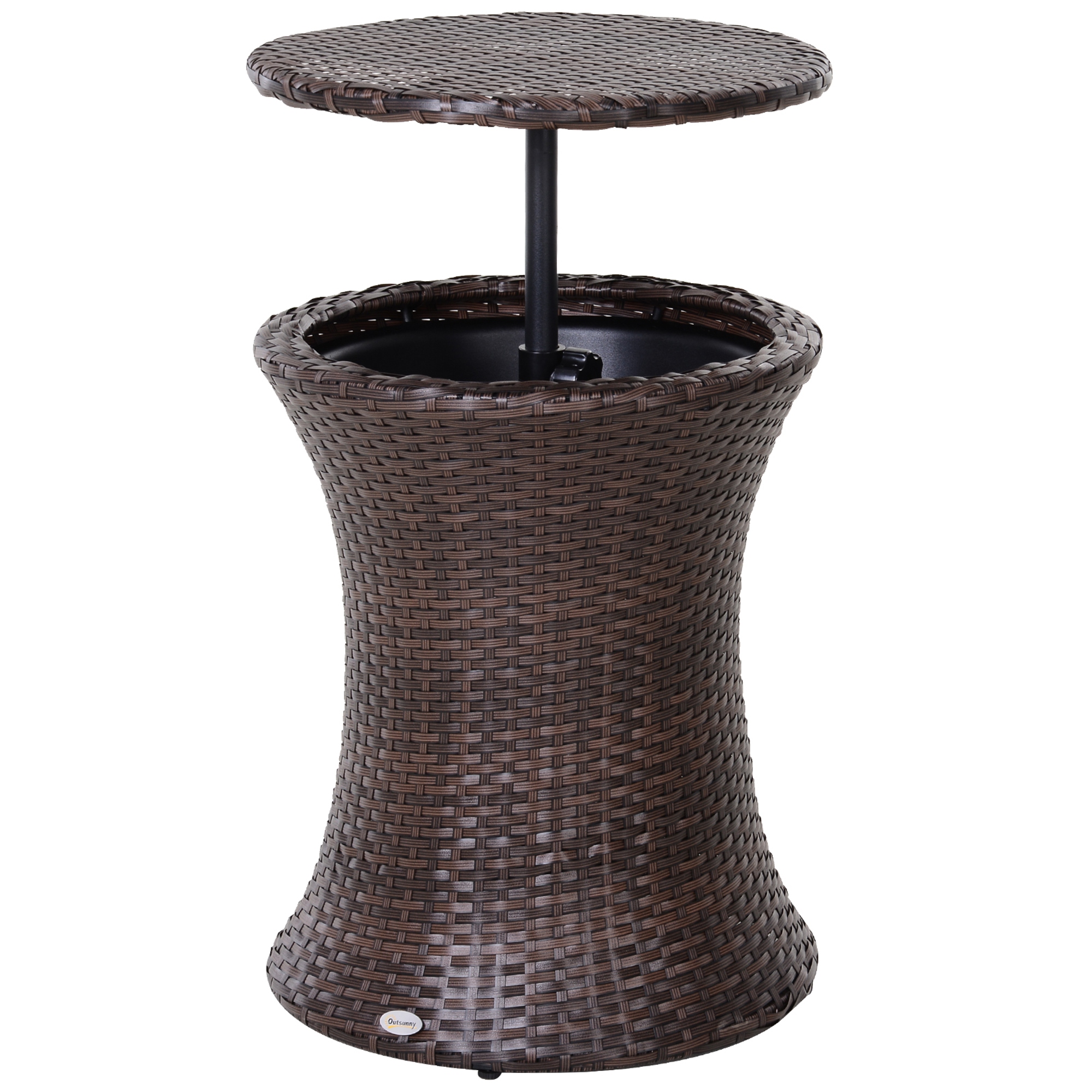 Outsunny 2-in-1 Beistelltisch-Eiskübel Ø 48 x 83H cm aus Epoxid-Metall geflochtene Resine-Rattanimitat braun