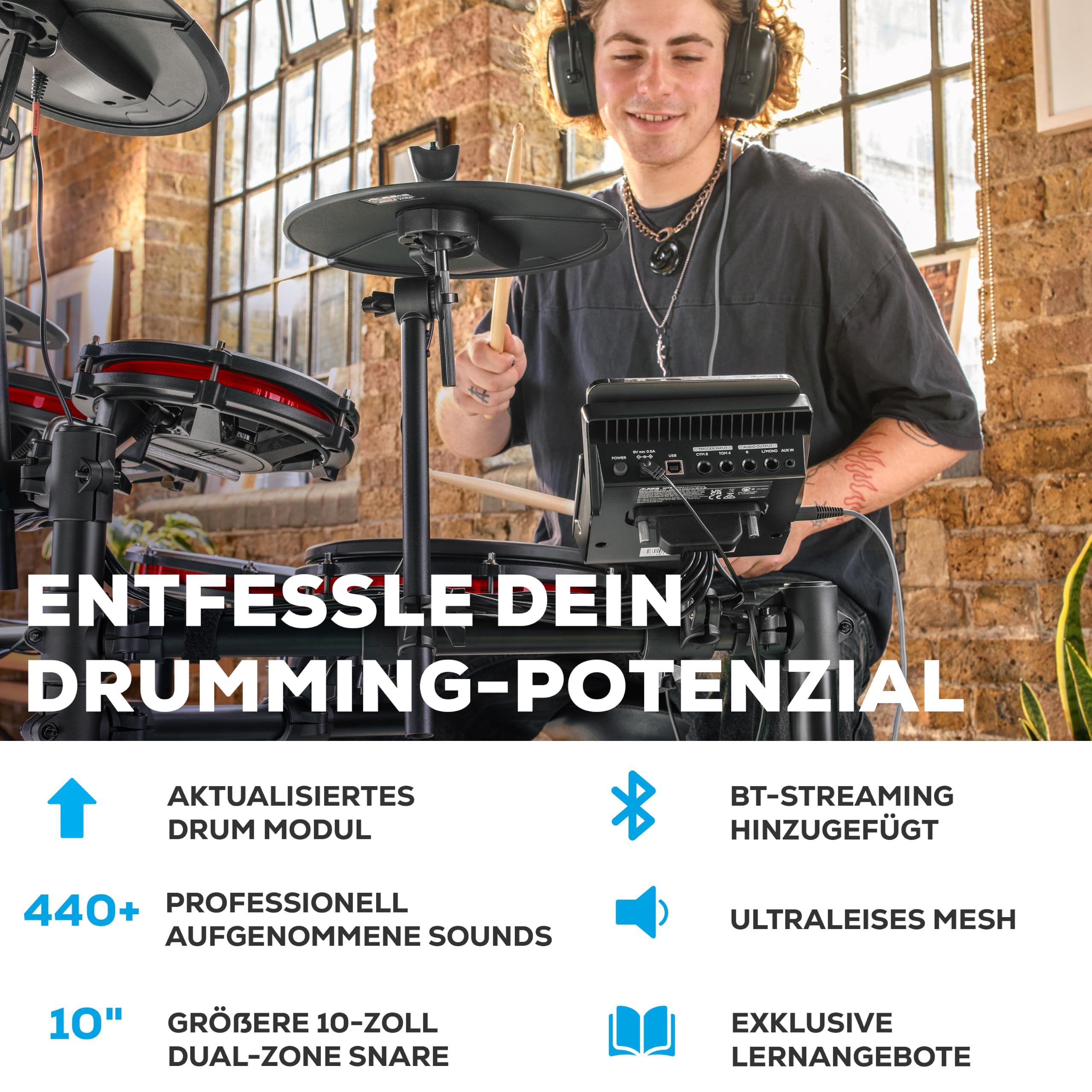 Alesis Nitro Max kompaktes elektronisches Schlagzeug Drumset für Einsteiger und Fortgeschrittene