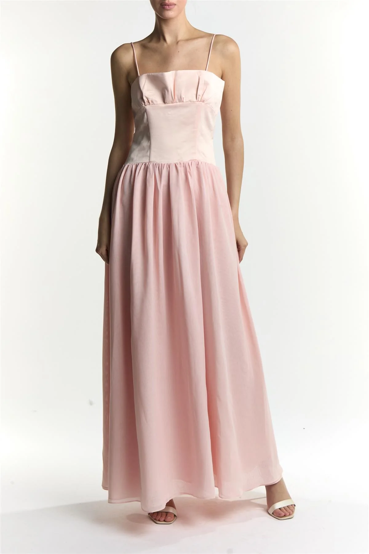 Anya Pale Pink Corset Dropped Waist Maxi Dress