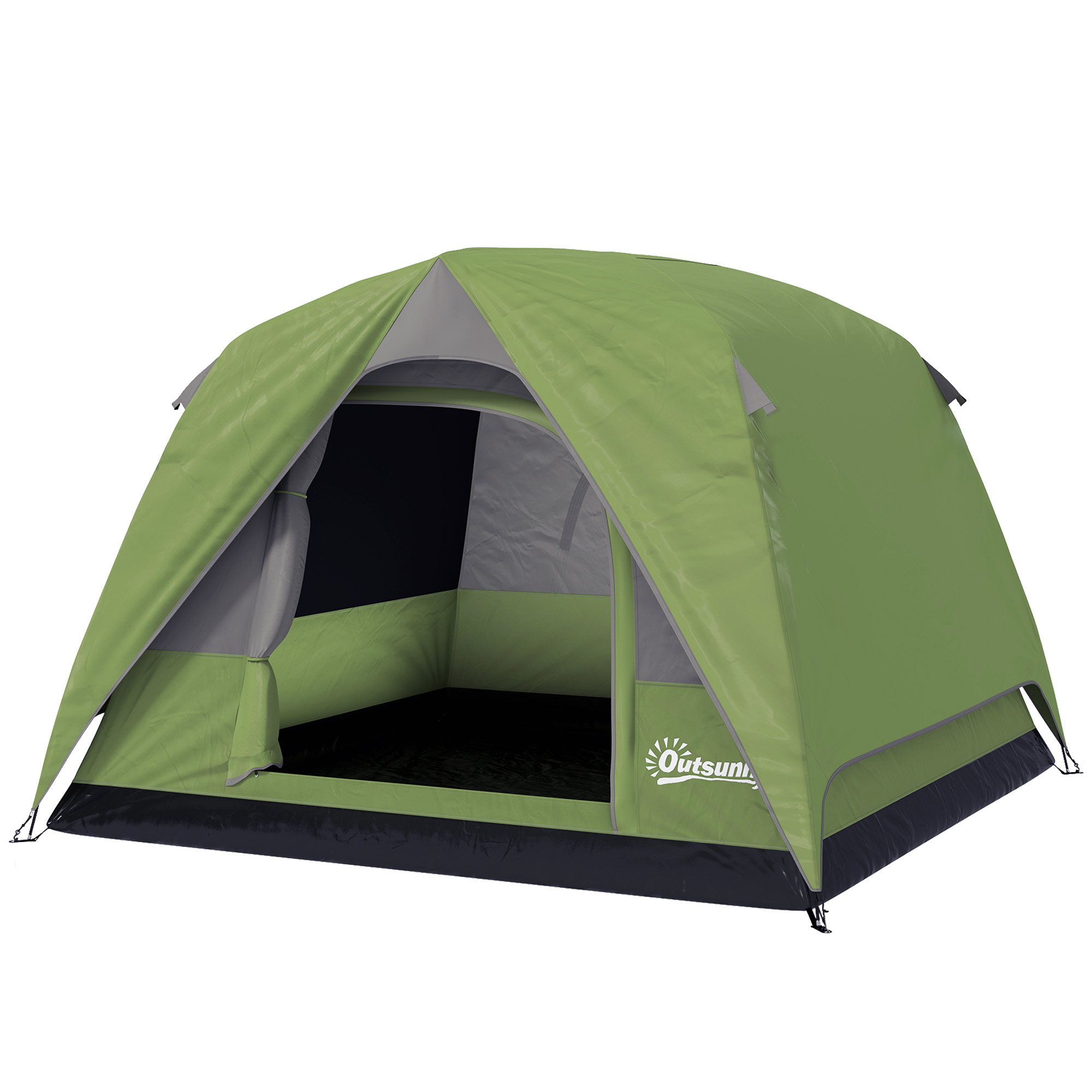 Outsunny Campingzelt 2-4 Personen, Familien-Domzelt wasserdicht, mit Fenstern, Tasche, Tragetasche Olivgrün