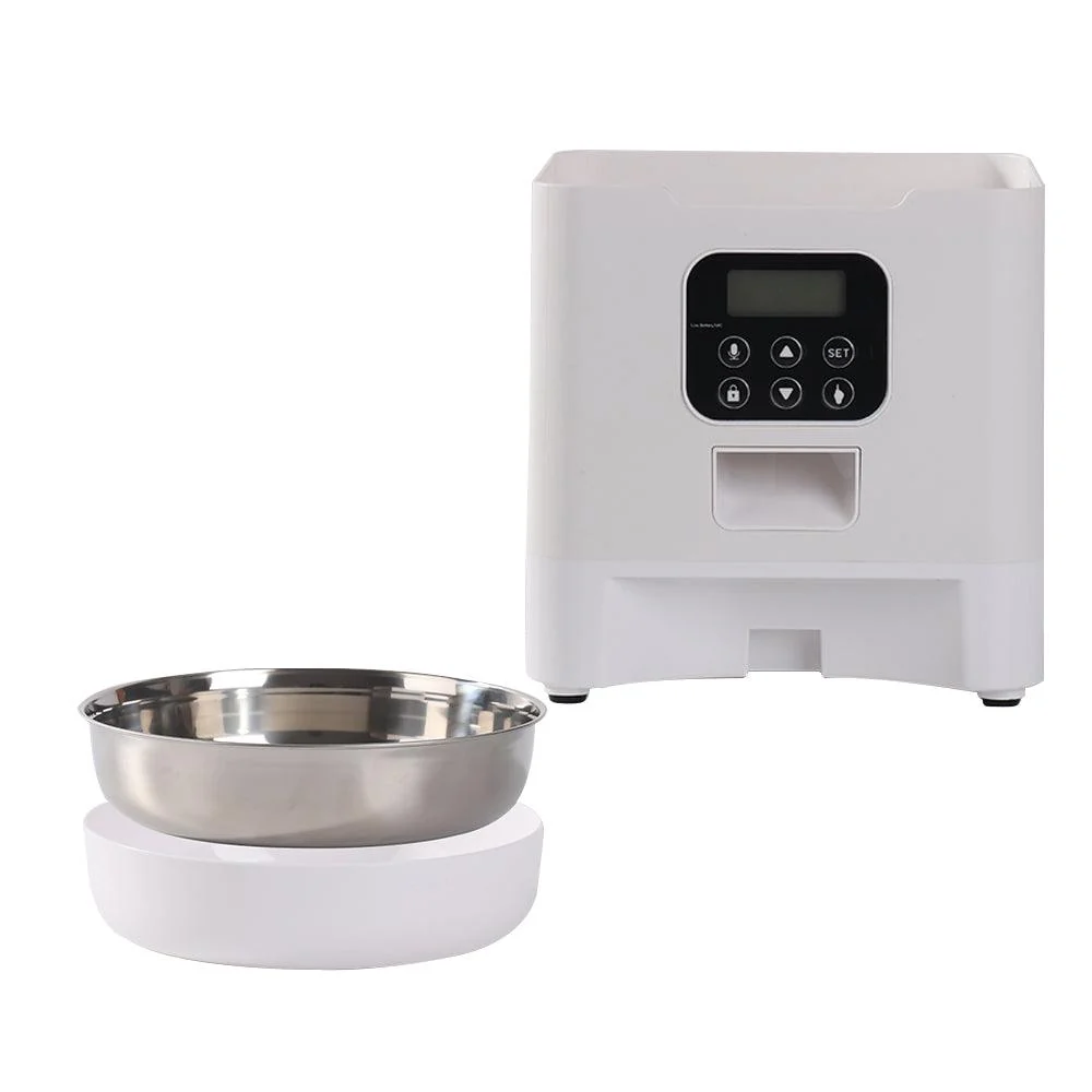 Automatic Pet Feeder with Bowl | Programmable Schedule | Battery Operated | White & Black | Cats & Dogs