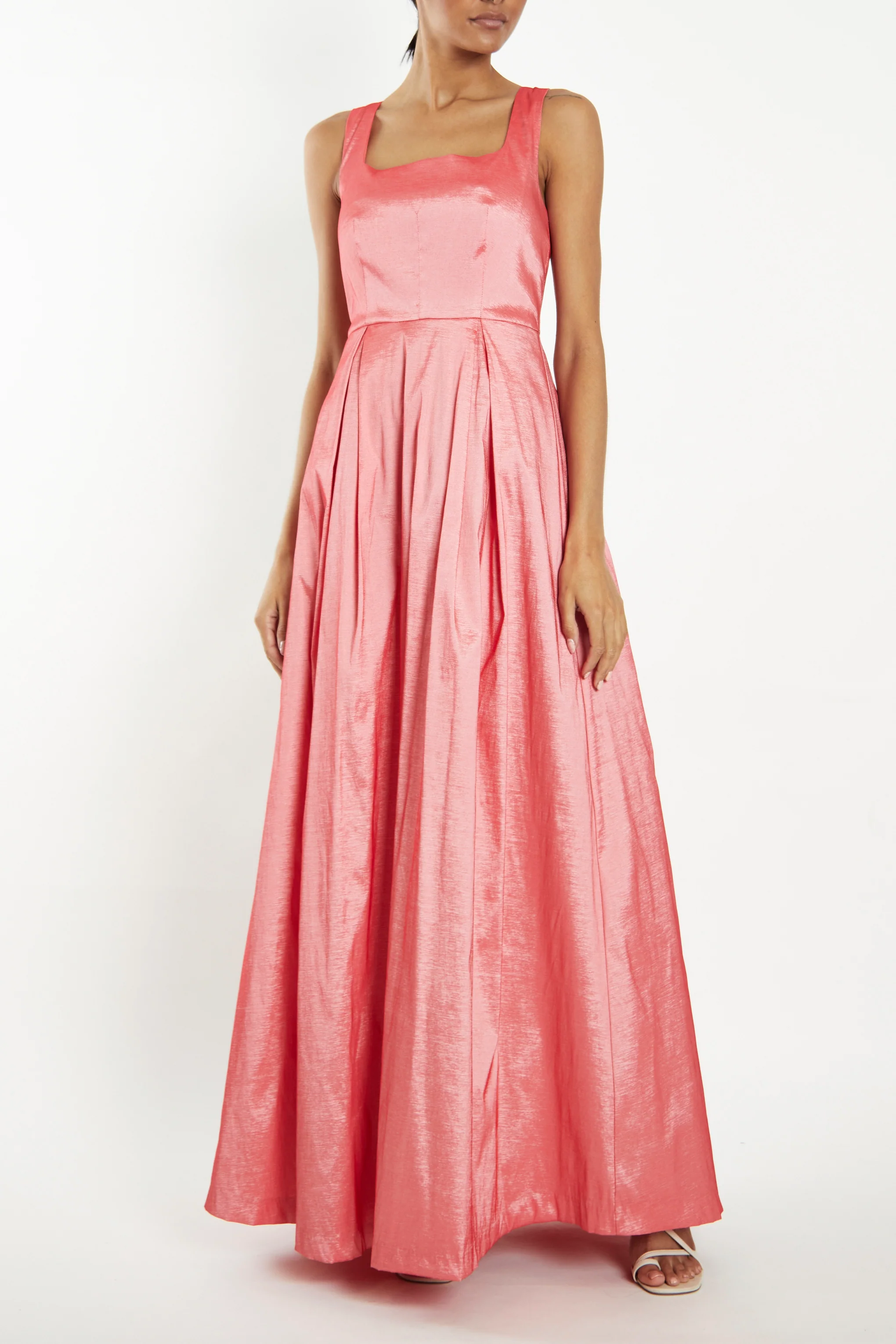 Audrey Coral Taffeta Square Neck Sleeveless Maxi Gown