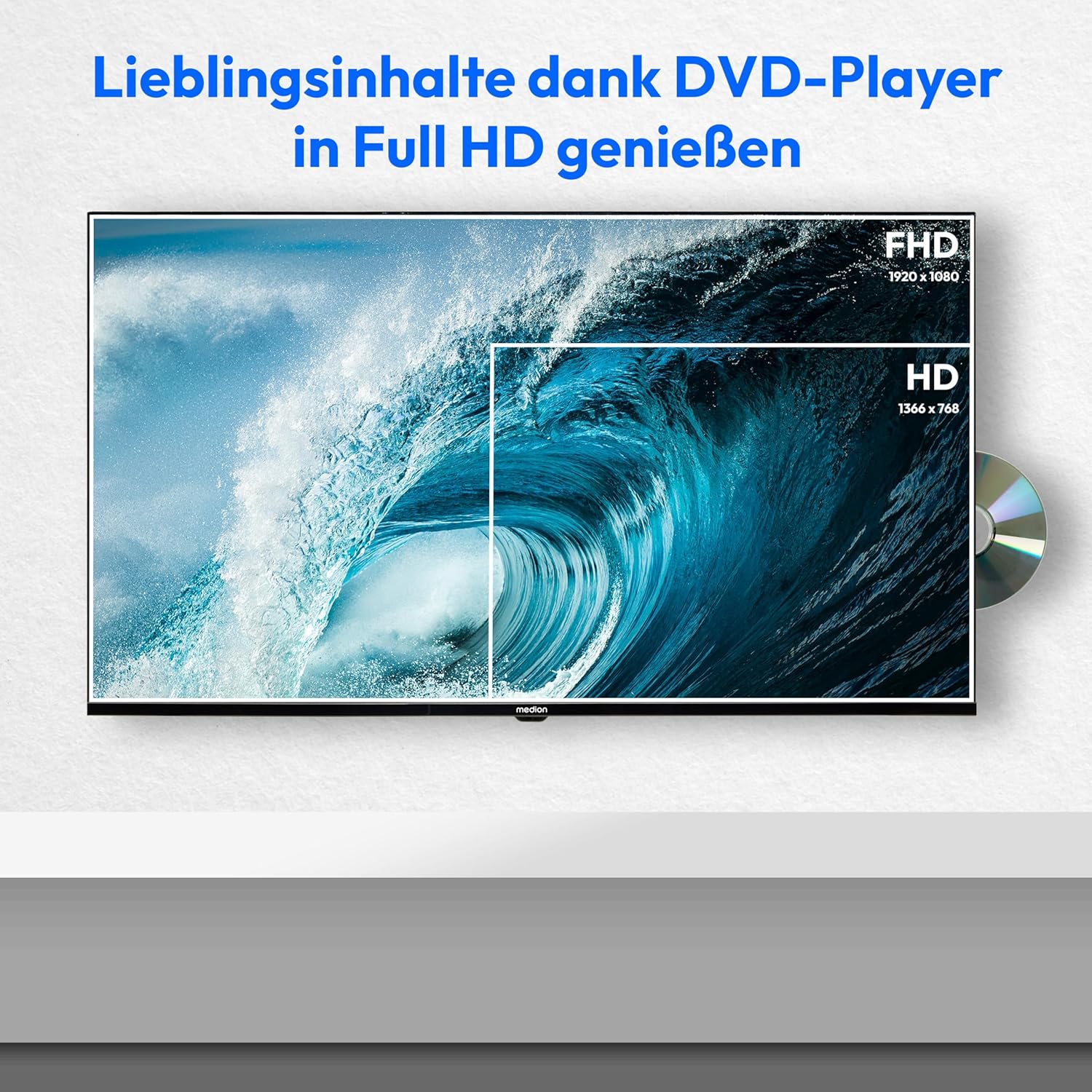 MEDION 100,3 cm (40 Zoll) Full HD Fernseher (integrierter DVD-Player, Triple Tuner Receiver DVB-T2 DVB-C DVB-S2, 2 x HDMI, USB, Sleeptimer, Mediaplayer, VESA, CI+, MD 840001)