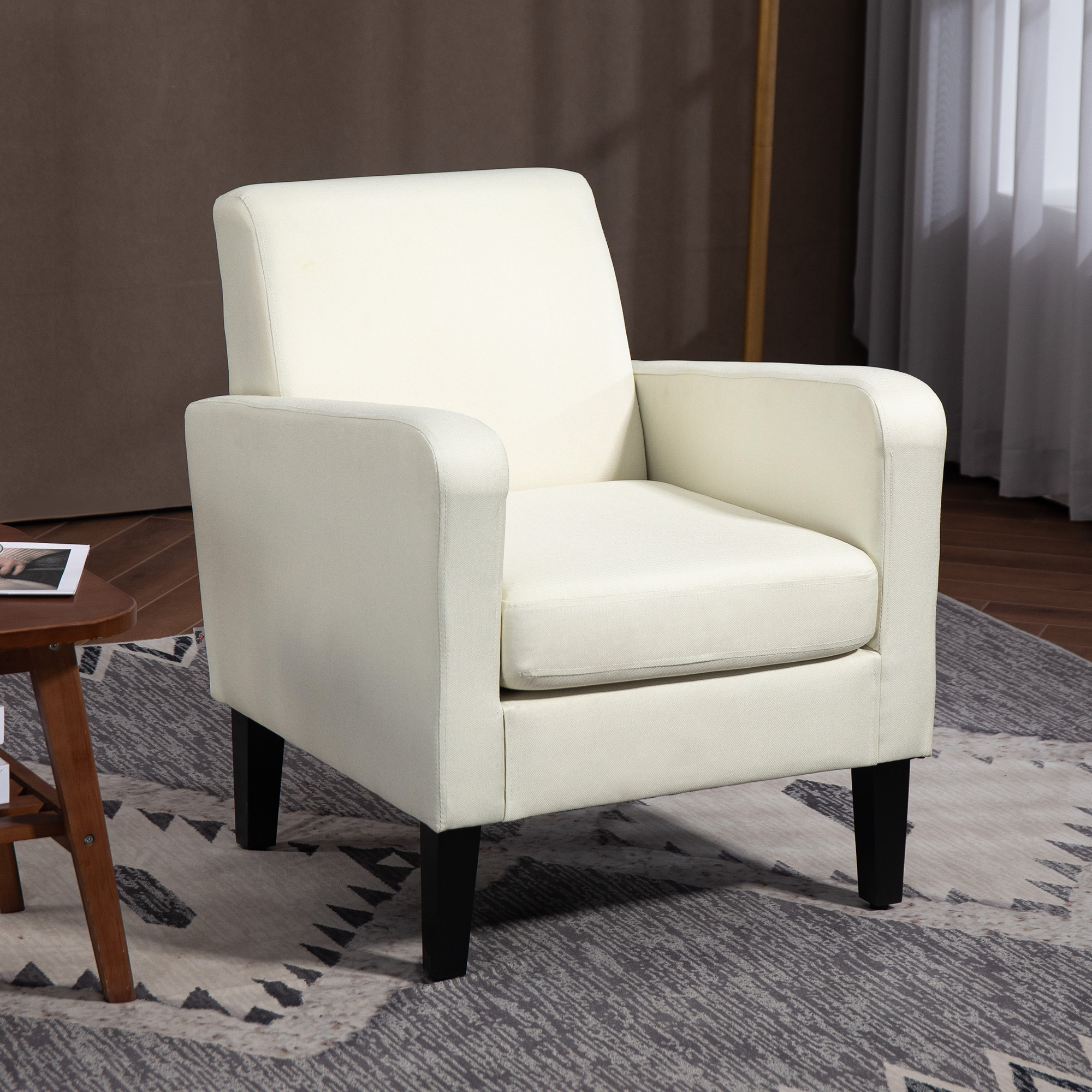 HOMCOM Einzelsessel, Relaxsessel, Polstersessel mit Holzfüßen, Stoff in Leinenoptik, 66 x 72 x 74 cm, Cremeweiß