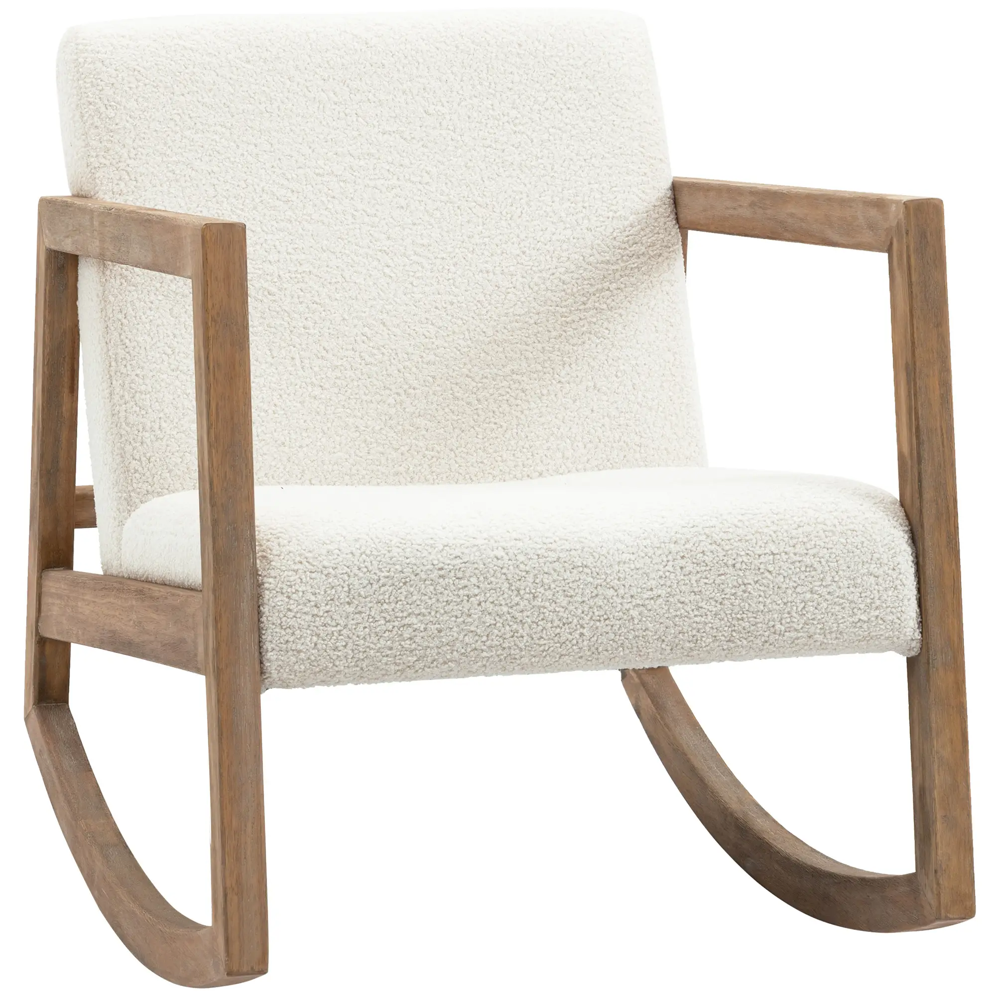 HOMCOM Schaukelstuhl Relaxstuhl mit Holzrahmen Teddyfleece cremeweiß
