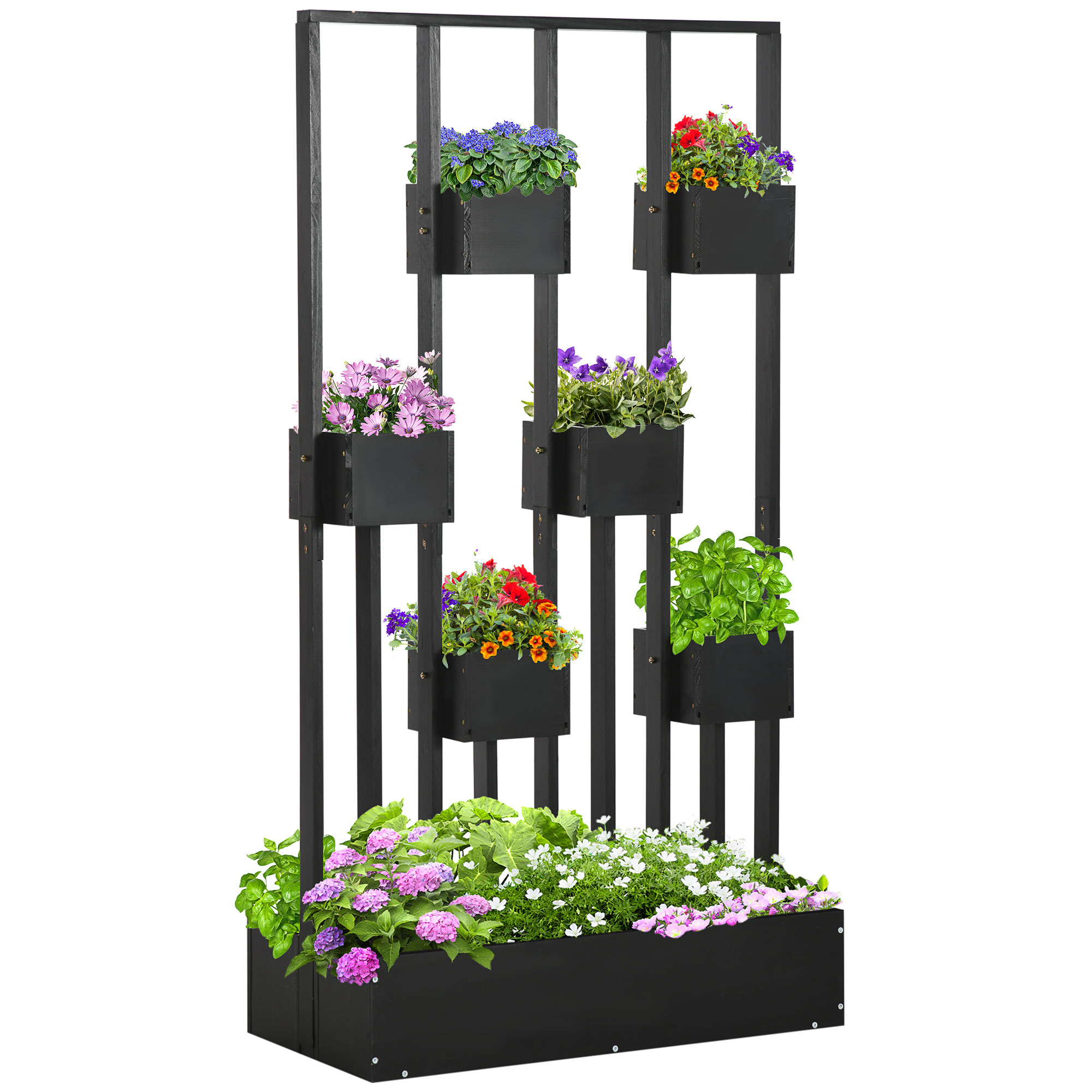 Outsunny Pflanzkasten-Kombination, modulares Design, Standrahmen, Naturholz, schwarz, 90 x 45 x 170 cm