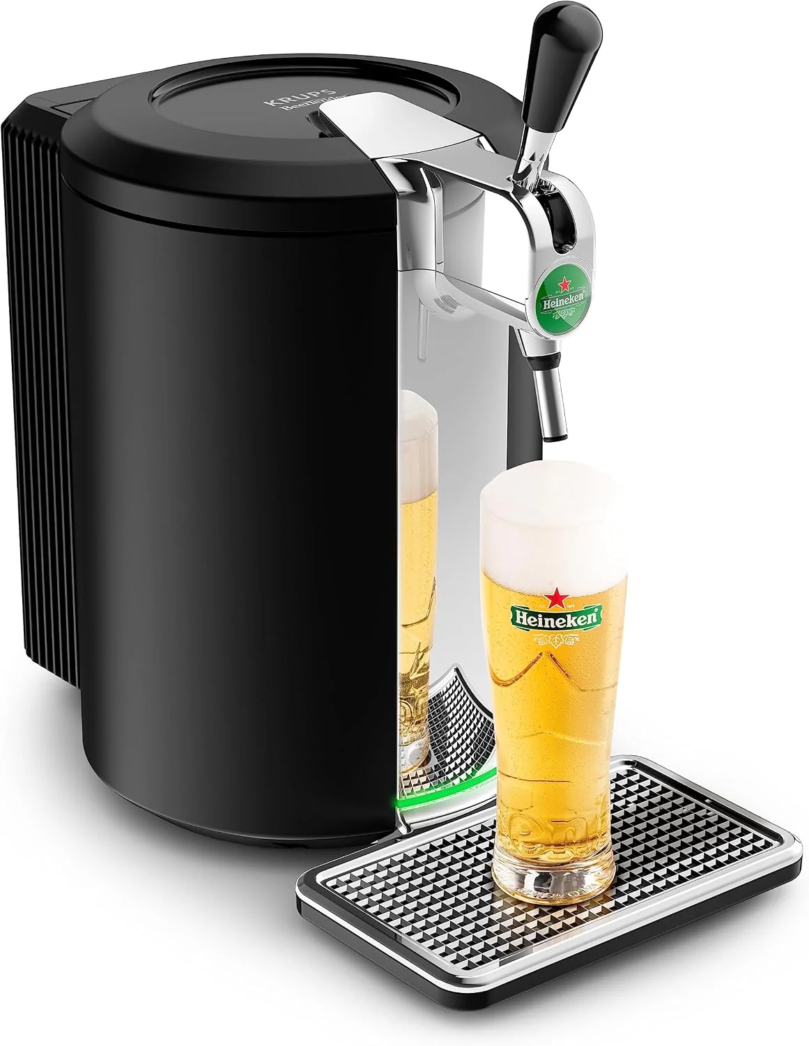Krups Beertender Bierzapfanlage, kompakt schwarz VB450E10, 5 l Fässer, Marke Heineken, Kontrollleuchte, kühles Bier, einfache Installation