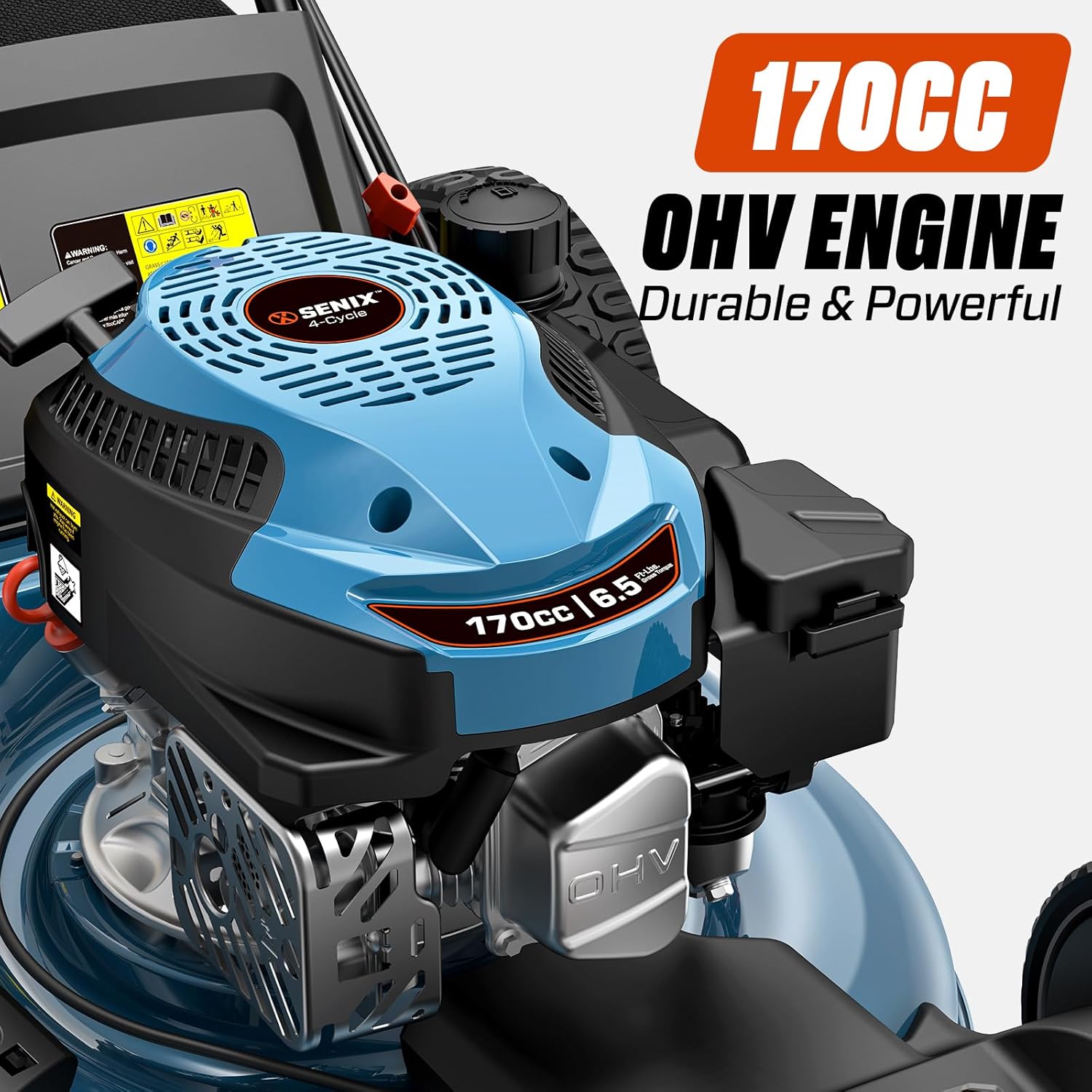 SENIX 21'' Self-Propelled Gas Lawn Mower (FWD)  170 cc 4-Cycle Engine 3.8 HP  3-in-1 (Bagging/Mulching/Side Discharge)  6-Position Cutting Height Adjustment  1.7 Bushels Grass Bag