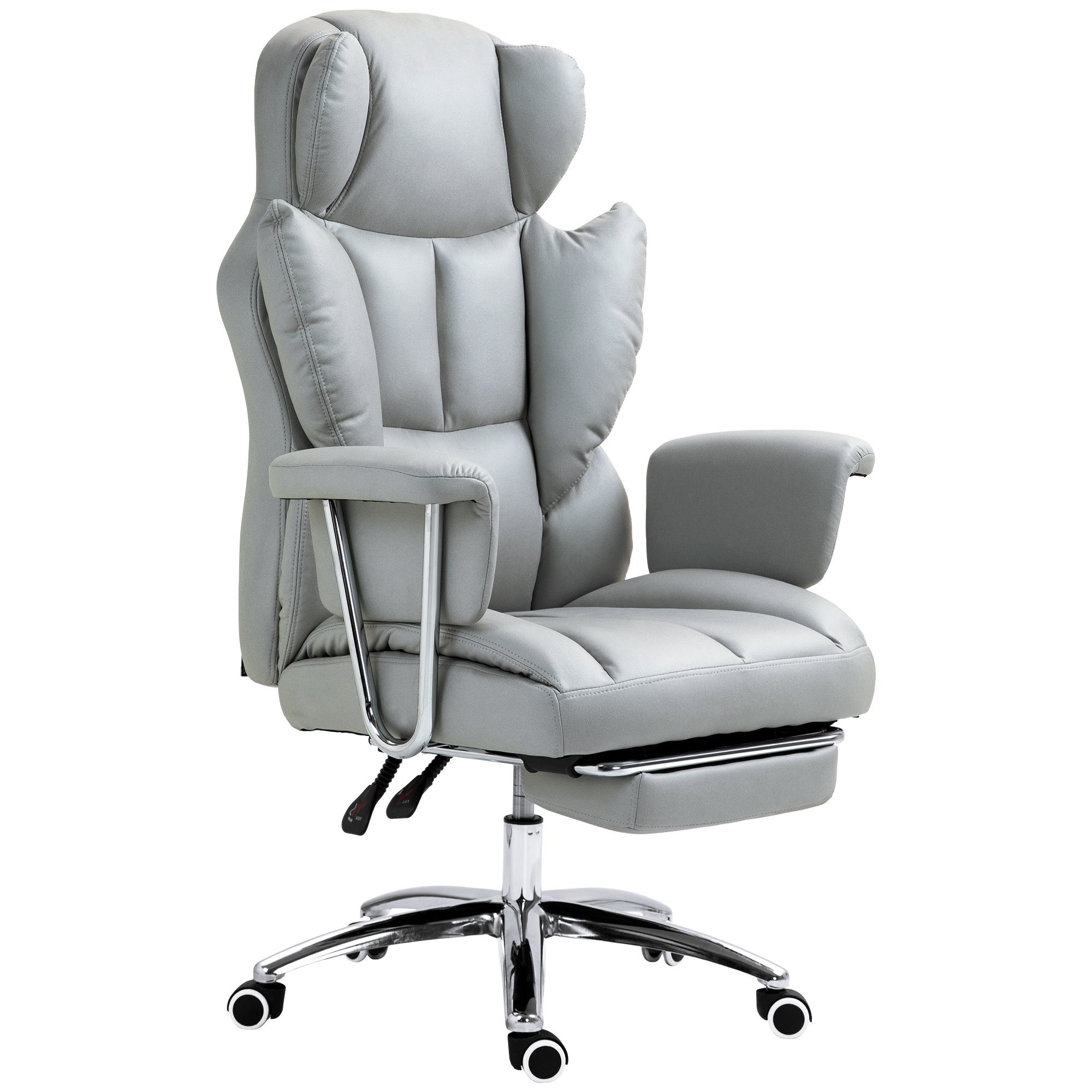 HOMCOM Ergonomischer Bürostuhl, gepolstert, mit Fußstütze, verstellbarer Lehne, 360° drehbar, Hellgrau