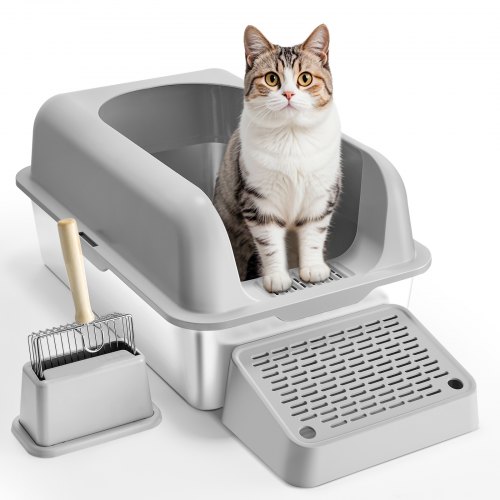 VEVOR 152,4mm Katzentoilette offene Katzenklo Katzen WC Schalentoilette Hellgrau