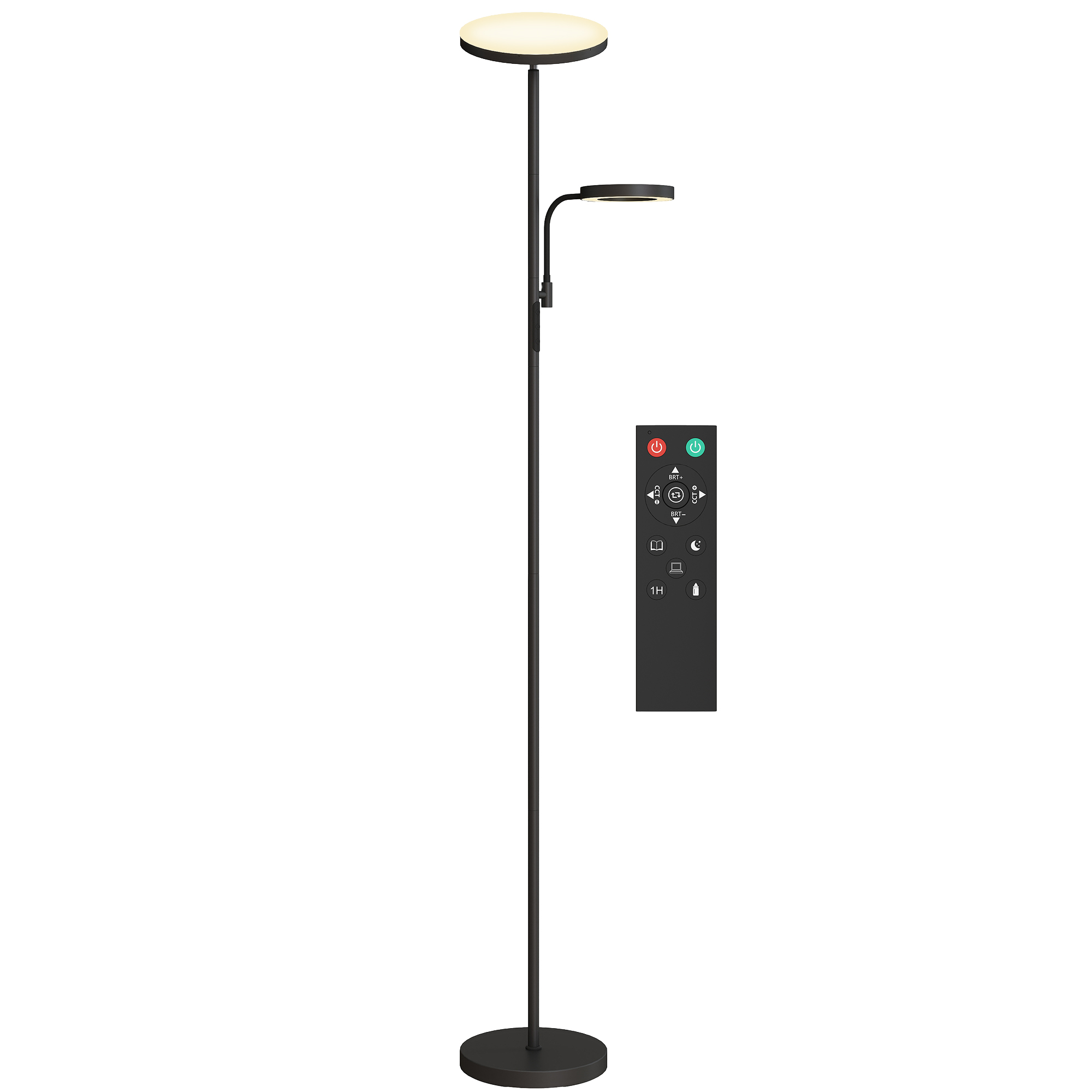 HOMCOM LED-Stehlampe 42W dimmbar 2700K-6500K kontinuierliche Farbvariation, 4 Szenenmodi, Fernbedienung und Touch-Steuerung
