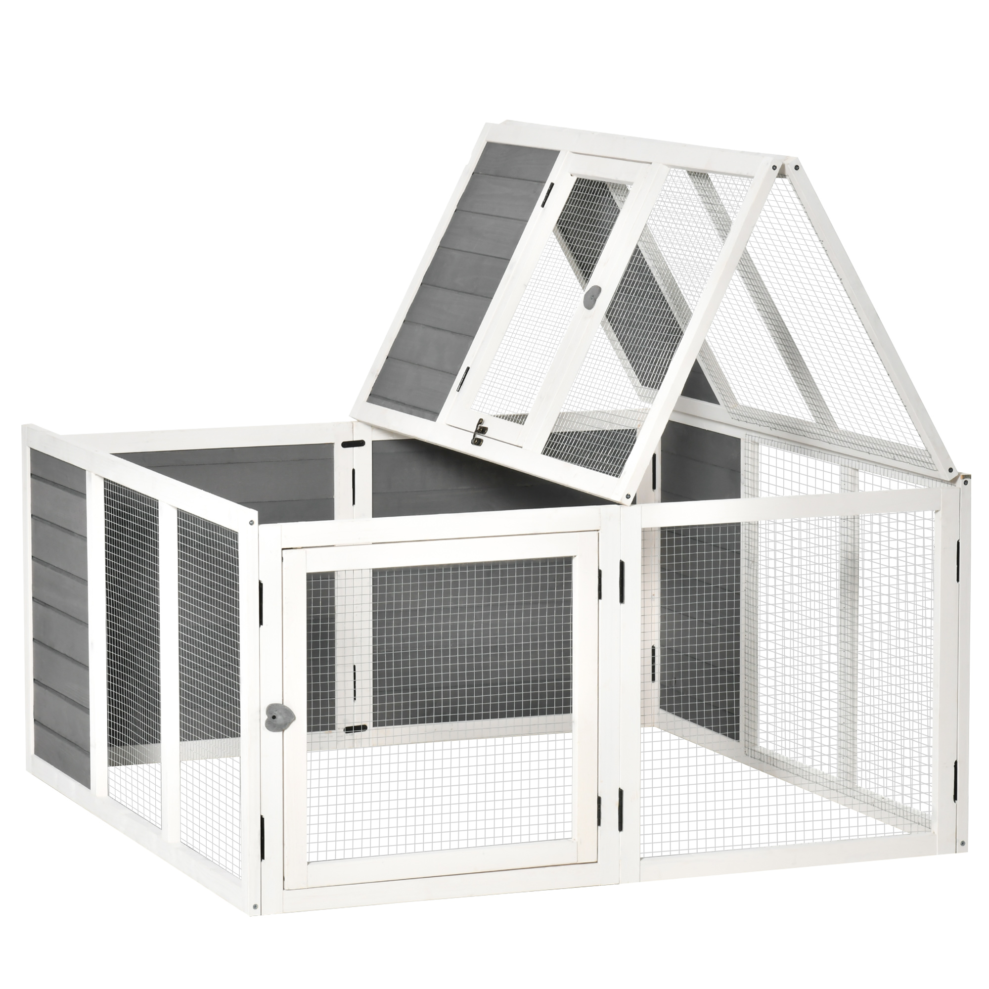 PawHut Kaninchenstall mit Freigehege, aufklappbares Dach, 120 cm x 120 cm x 60 cm