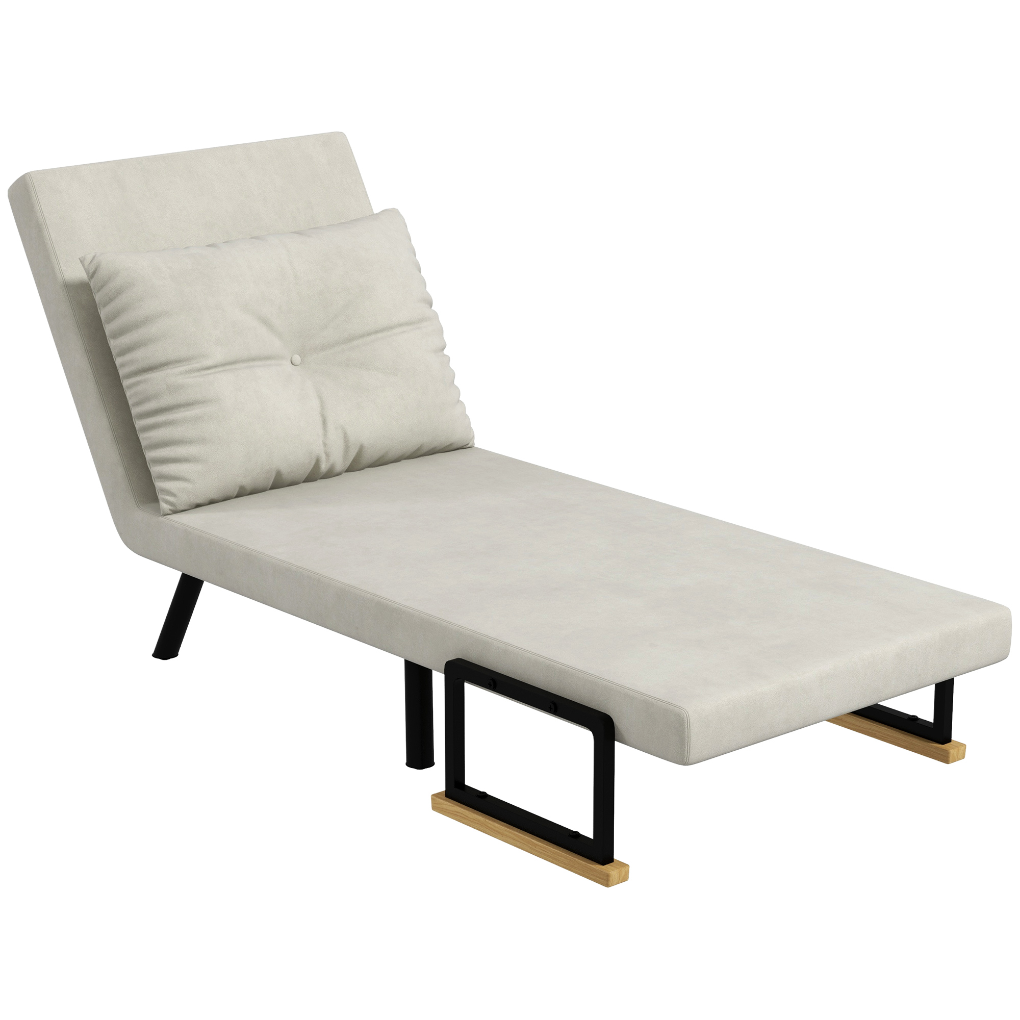 HOMCOM Schlafsessel 3 in 1 mit verstellbarer Rückenlehne und Kissen, aus samtigem Stoff, 63x73x81 cm, Creme