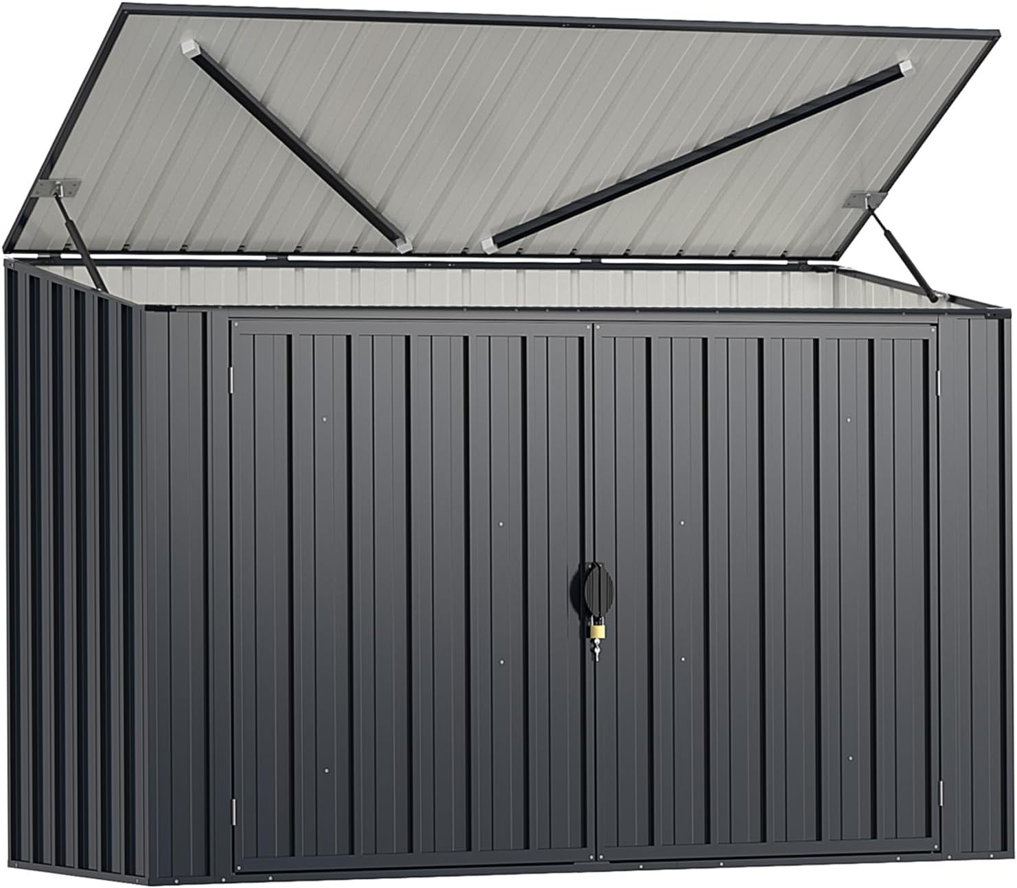 COSTWAY Casetta per Spazzatura Esterna 1,5 m², Capanno Attrezzi Giardino in Metallo Zincato Resistente alle Intemperie con Porta Bloccabile e Tetto Apribile, Struttura a Scatto Pratica