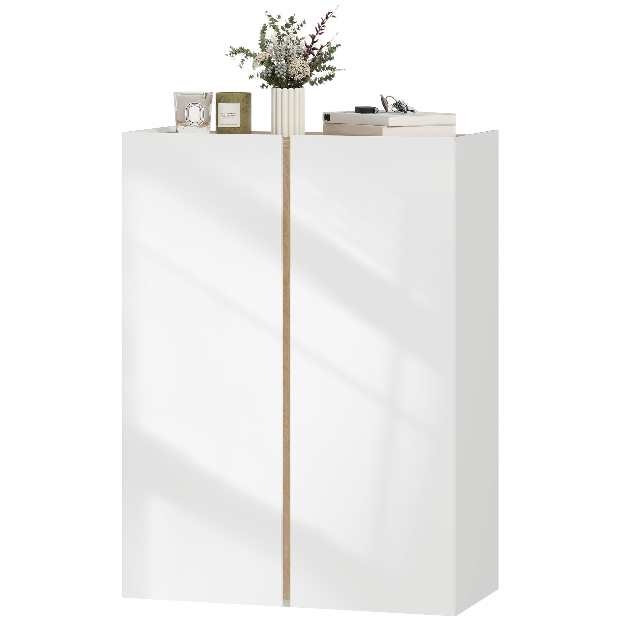HOMCOM Schuhschrank mit Soft-Close-Funktion, 6-stufiges Design ohne Griffe, fasst bis zu 18 Paare, für Flur, Eingangsbereich, Holz, Weiß