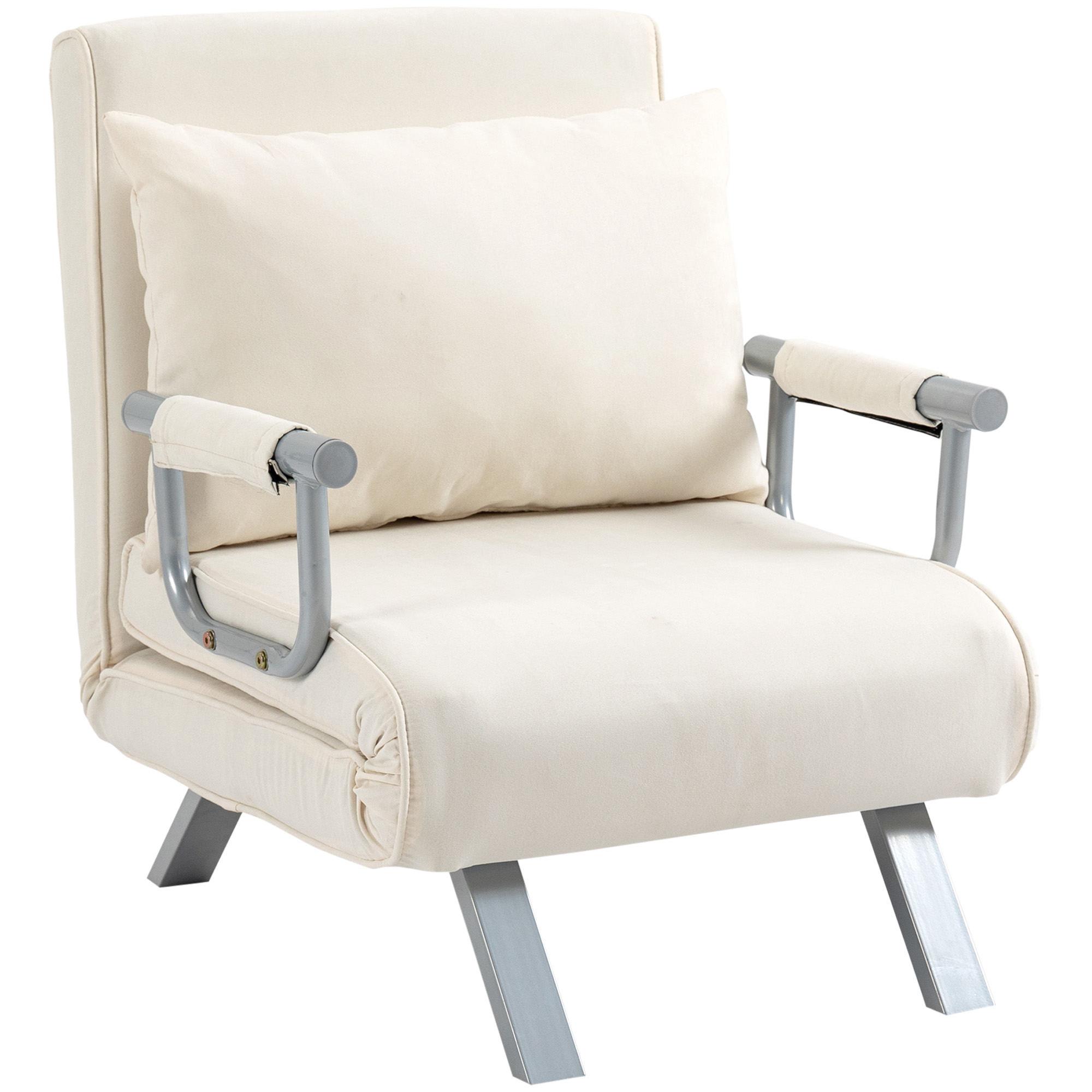 HOMCOM Relaxsessel Liegesessel Sessel, Liegefunktion, Gästebett, 65 cm x 69 cm x 80 cm, Cremeweiß