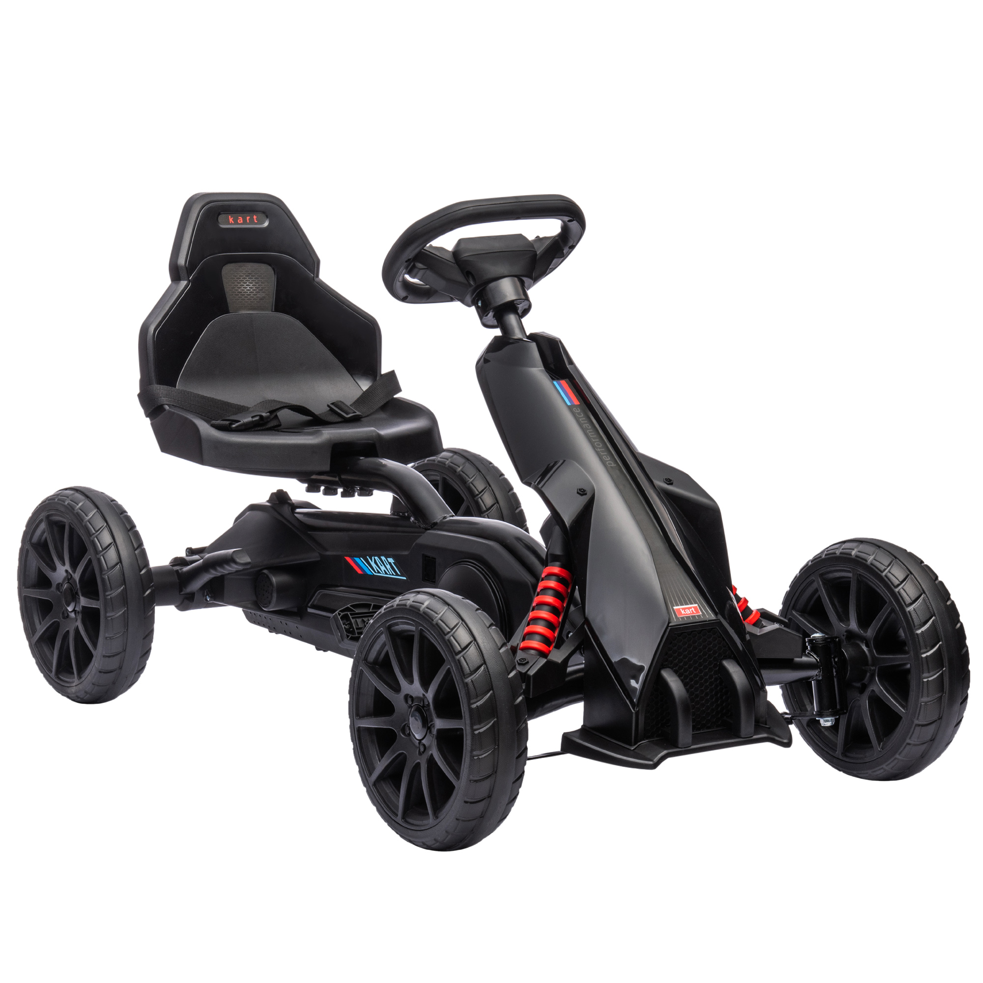 Go-Kart Kinderrijtuig met Verstelbare Zitting, Trapvoertuig, Trapauto met Handrem, 3-8 Jaar, Buiten, Zwart