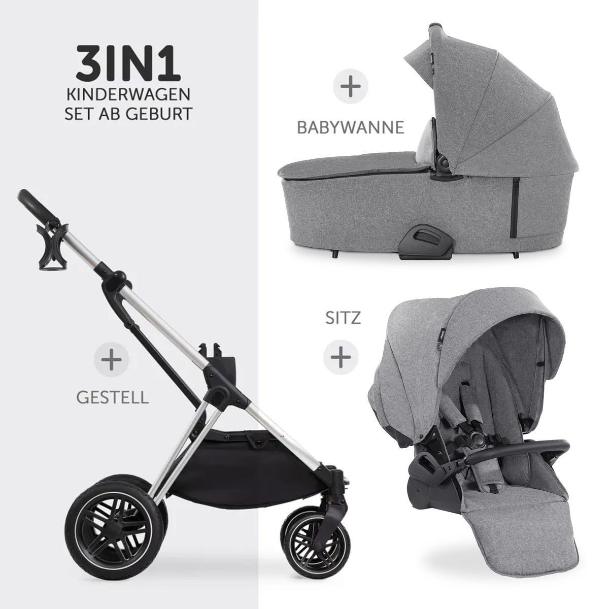 Kombi-Kinderwagen Vision X Trio Set Black - Melange Grey