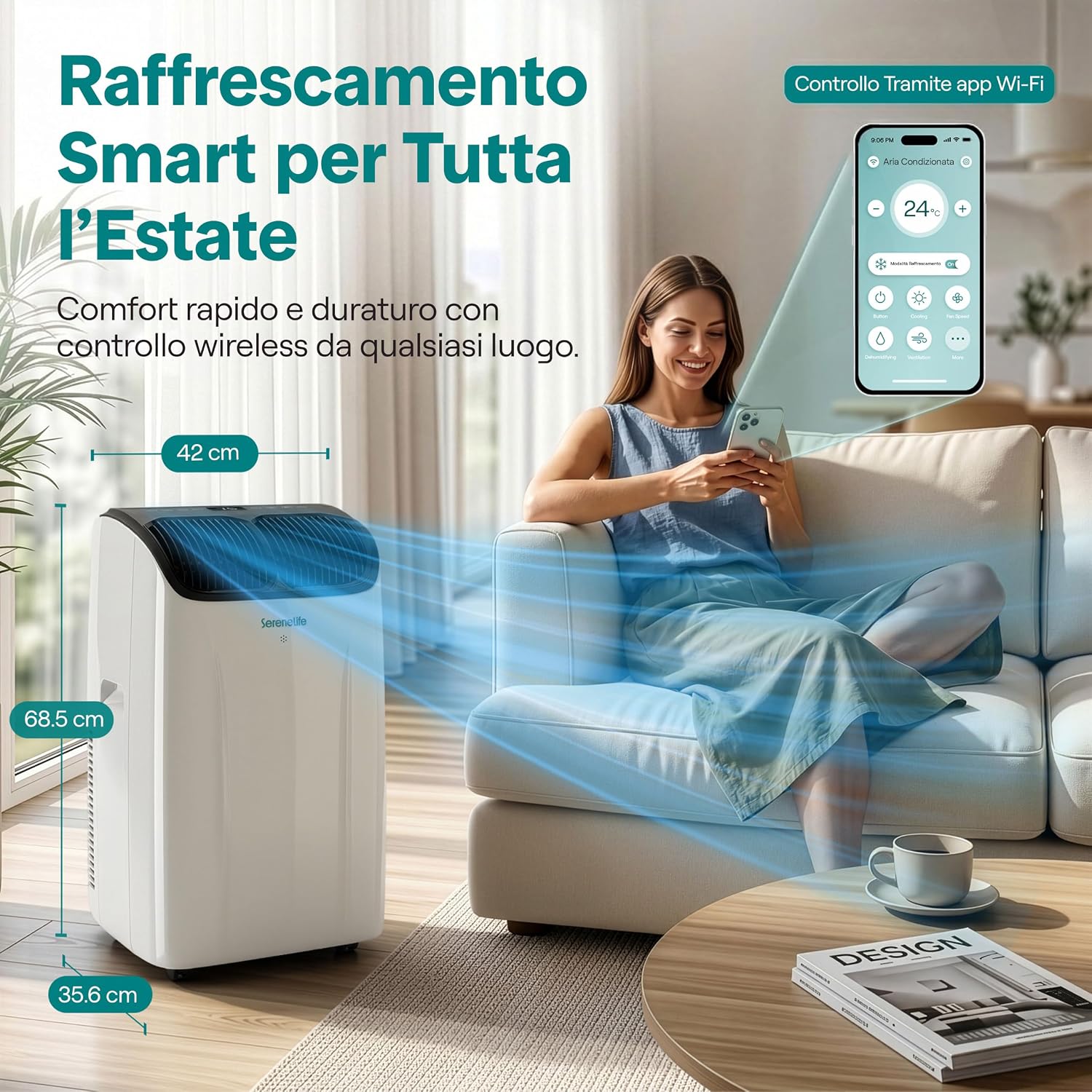 SereneLife Condizionatore Portatile 12000 BTU, Climatizzatore Portatile 3 in 1 con Deumidificatore e Ventilazione, Pinguino Condizionatore Silenzioso, Telecomando, Kit Finestra Incluso, Casa, Ufficio