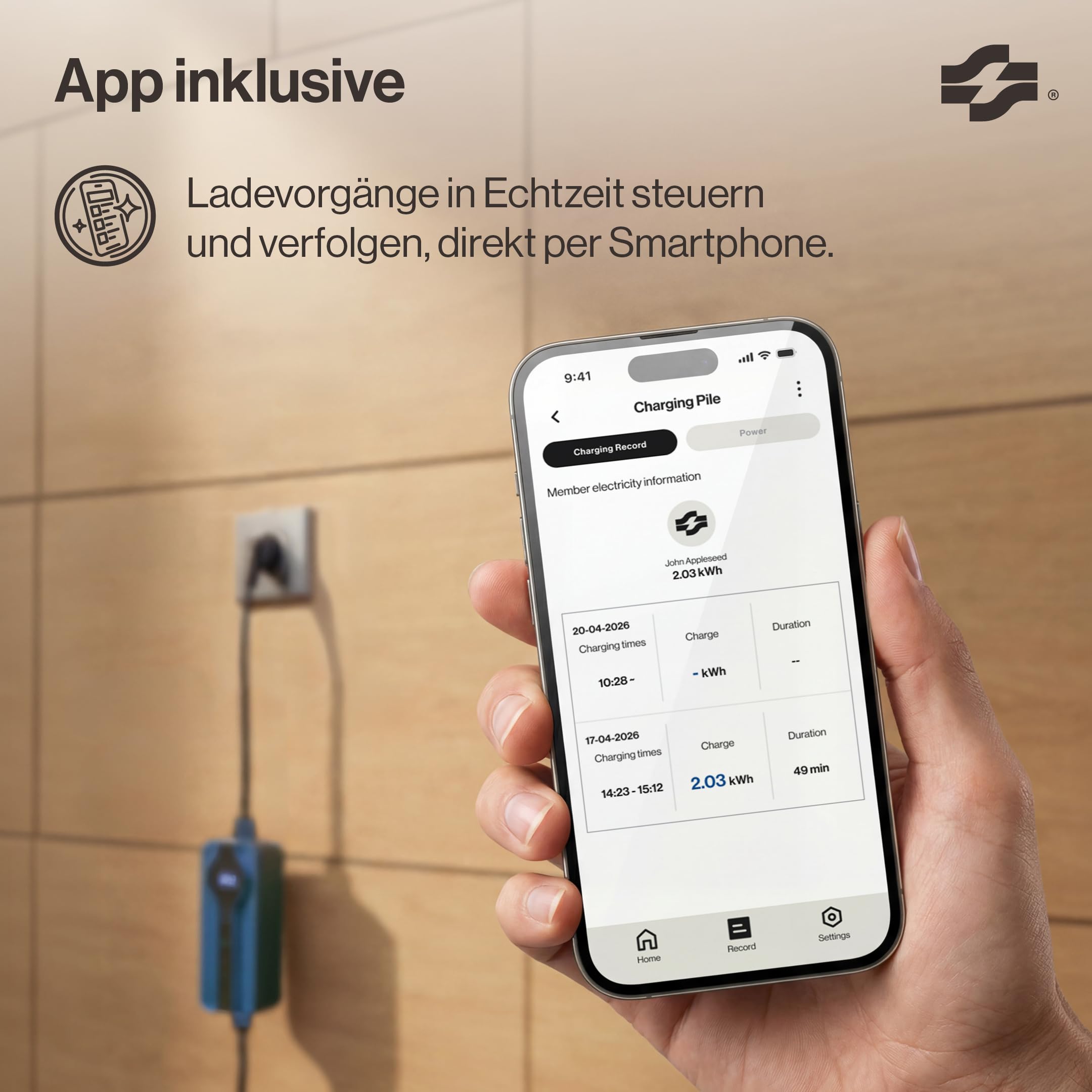 Tragbares Typ 2 Ladekabel 3,7 kW, 1-phasig 8-16 A verstellbar mit App-Steuerung und Digitalanzeige, IP67, 5 m